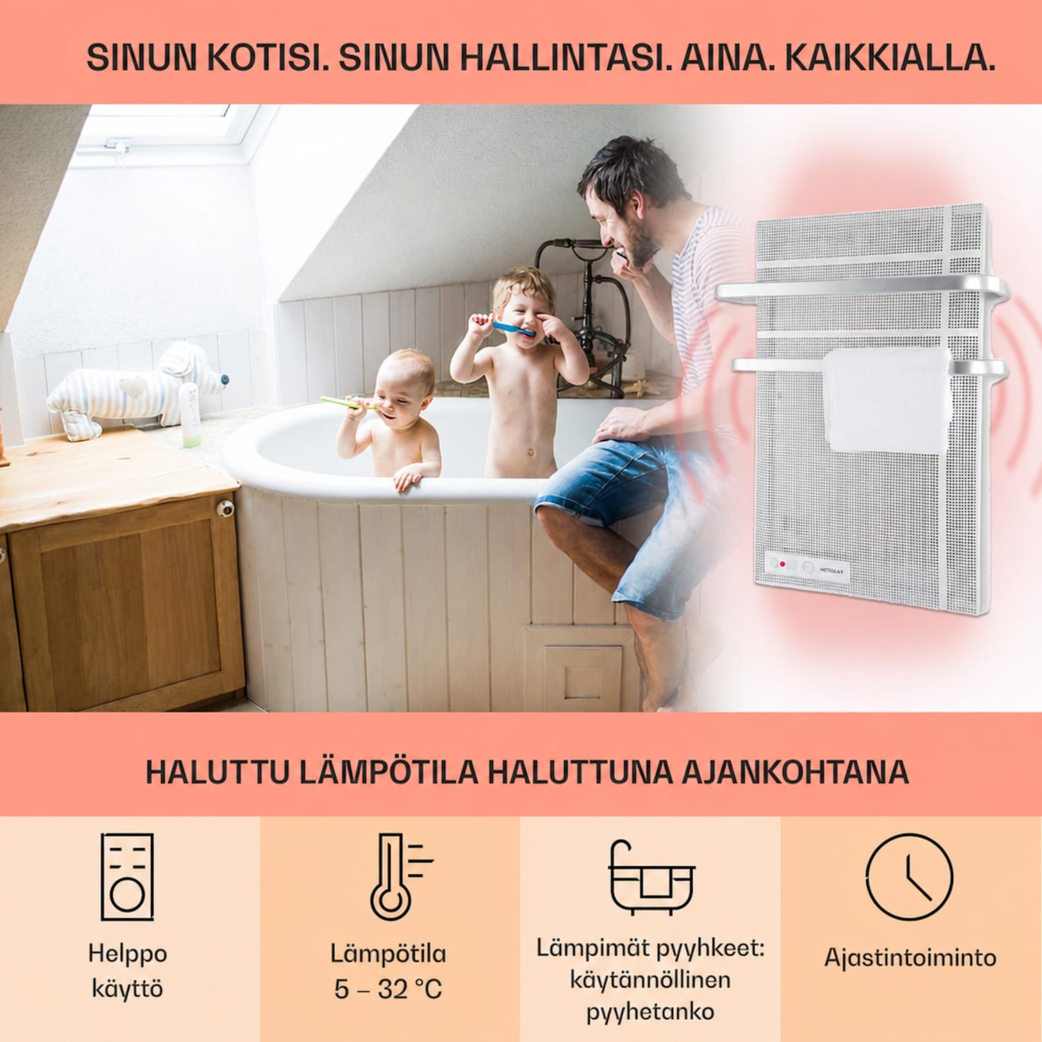Hot Spot Wave lämmityspaneeli 51 x 80 cm 20 m² 1000 W portaaton IP24 alumiini 