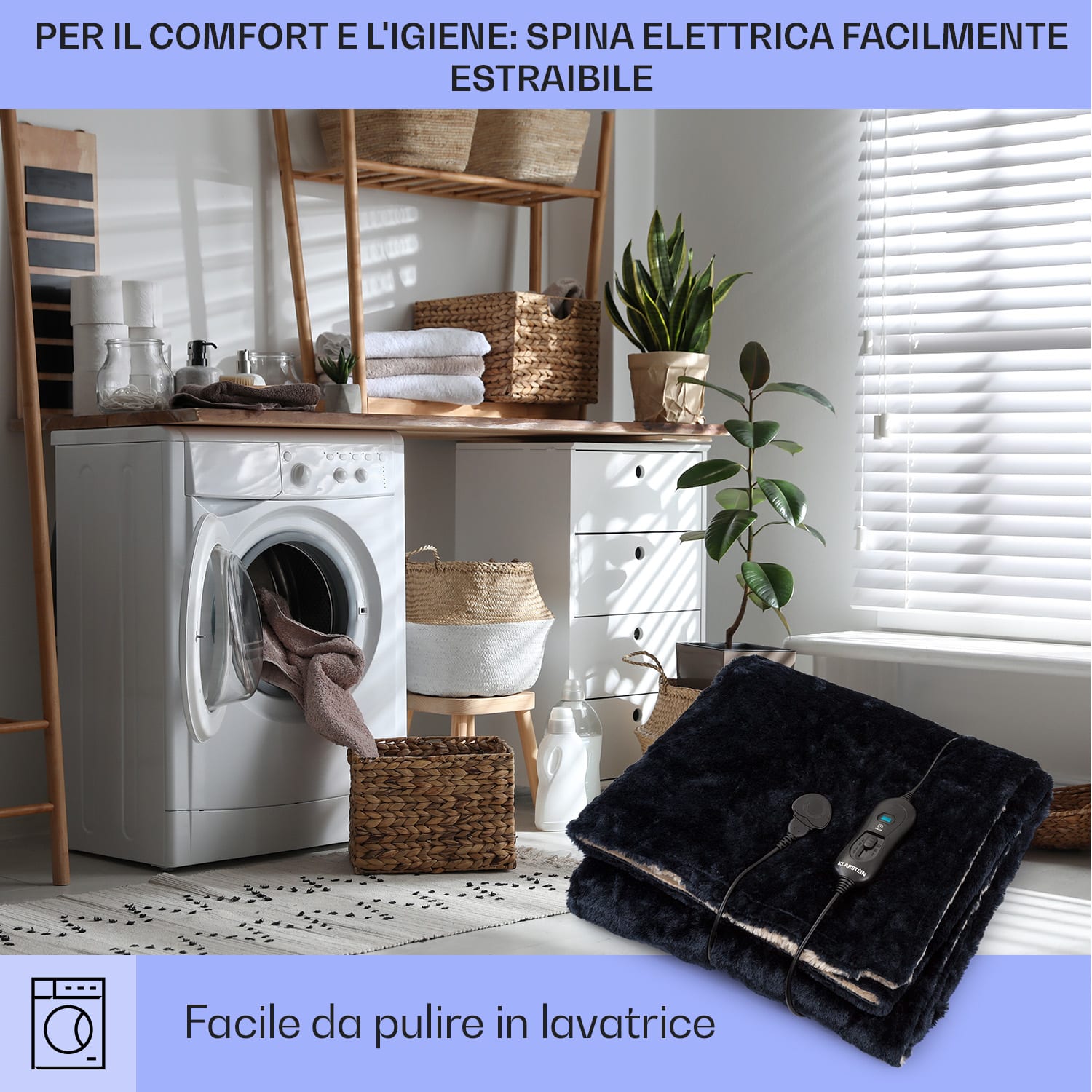 Dr. Watson SuperSoft - Termocoperta, 120 W, 180 x 130 cm, peluche a pelo lungo Nero