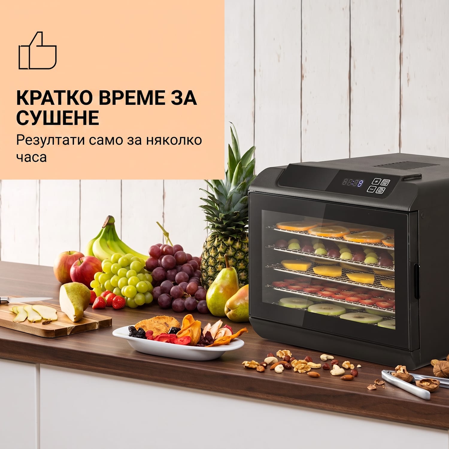 Arizona Jerky, сушилня за плодове, 500 W, 35 - 70 °C, сензорен дисплей, черна 