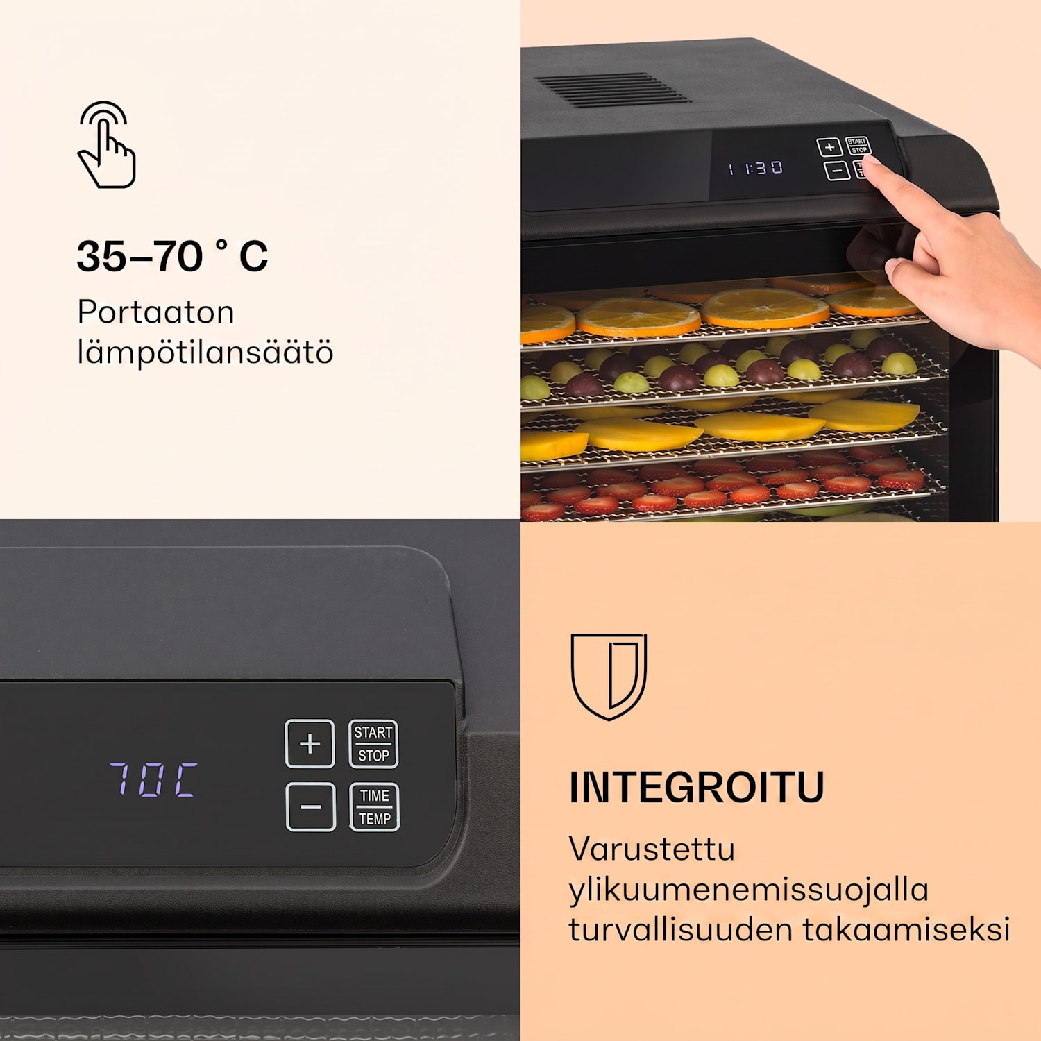 Arizona Jerky Kuivain 500W 35-70°C digitaalinen kosketusnäyttö 