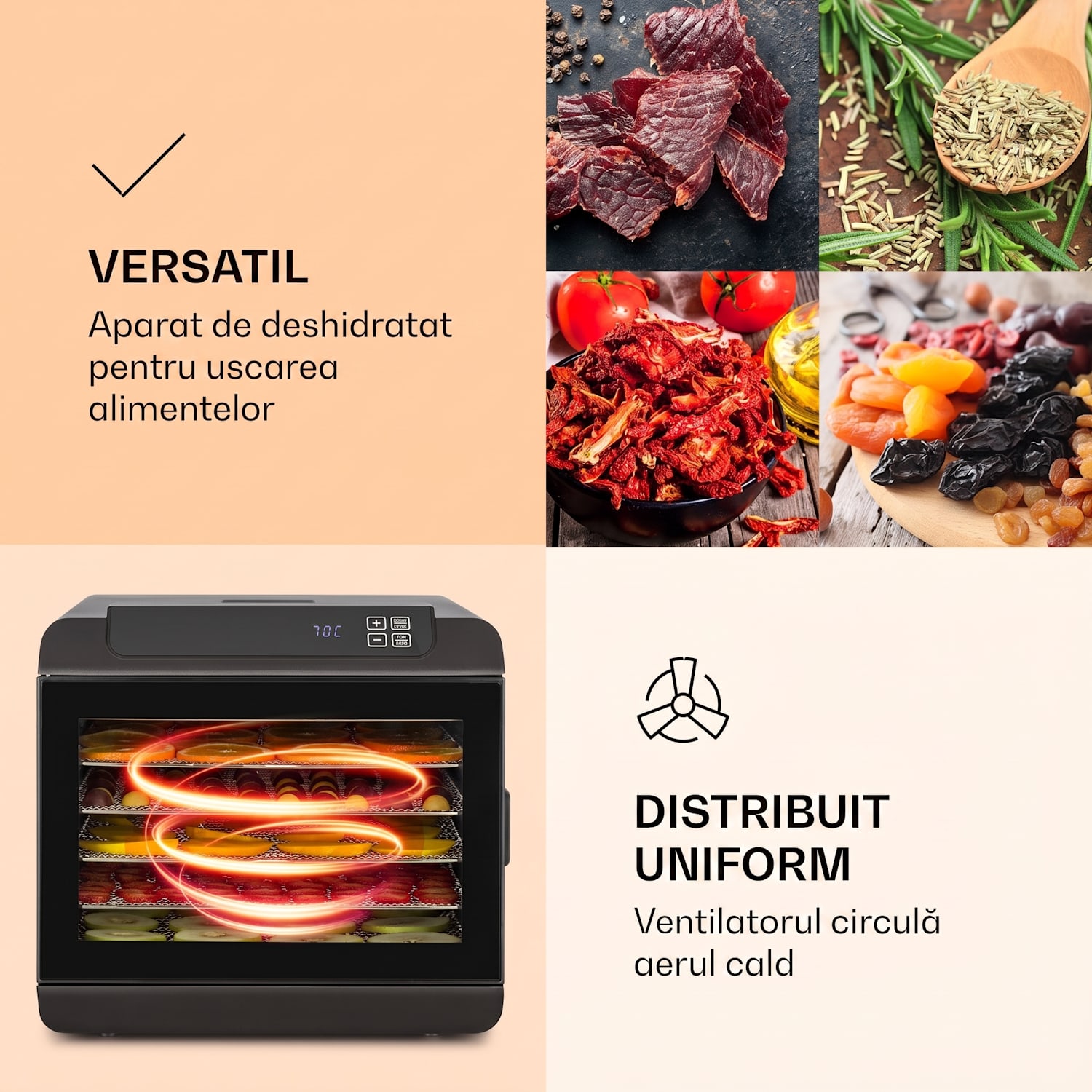 Arizona Jerky, dehidrator, 500 W, 35 - 70 °C, afișaj digital tactil, negru 