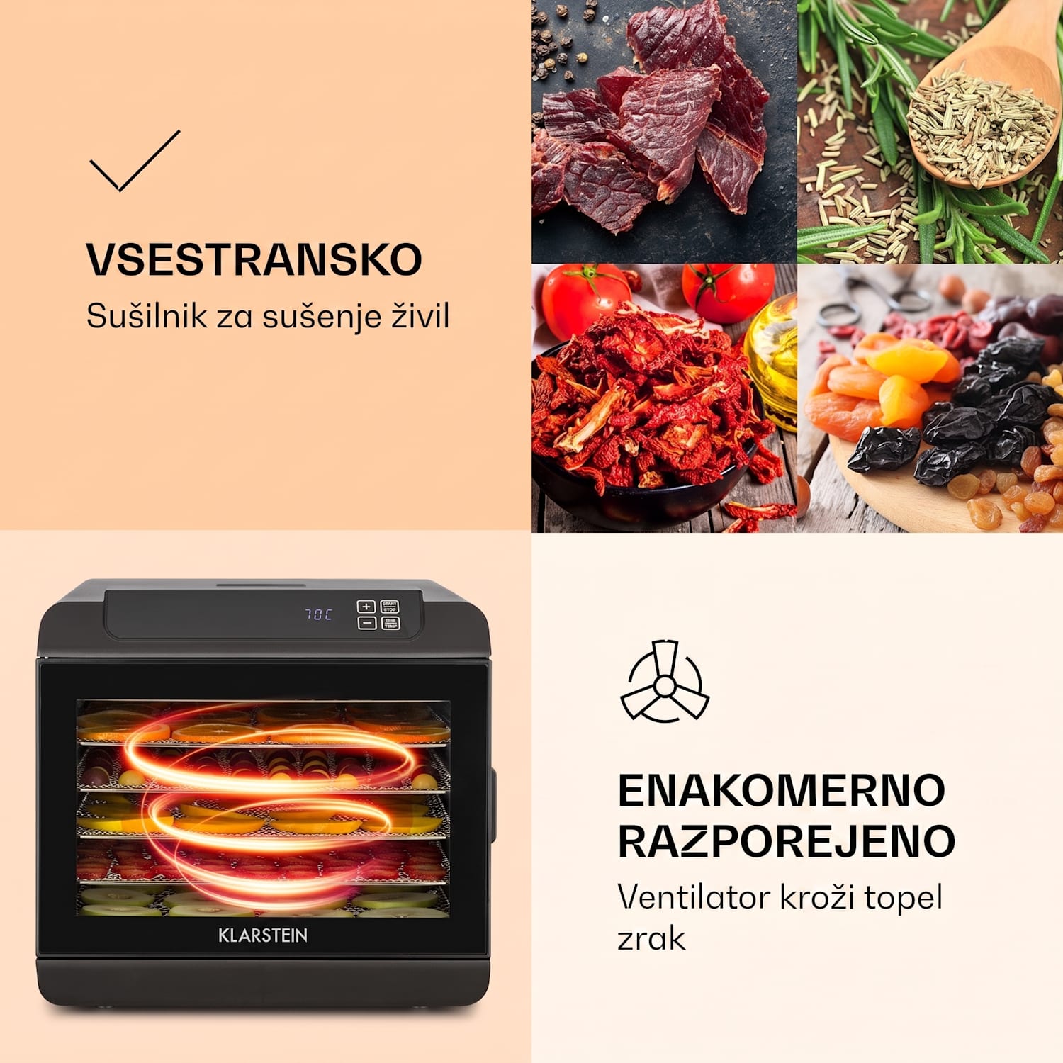 Arizona Jerky, sušilnik za sadje, 500 W, 35 - 70 °C, digitalni zaslon na dotik, črna 