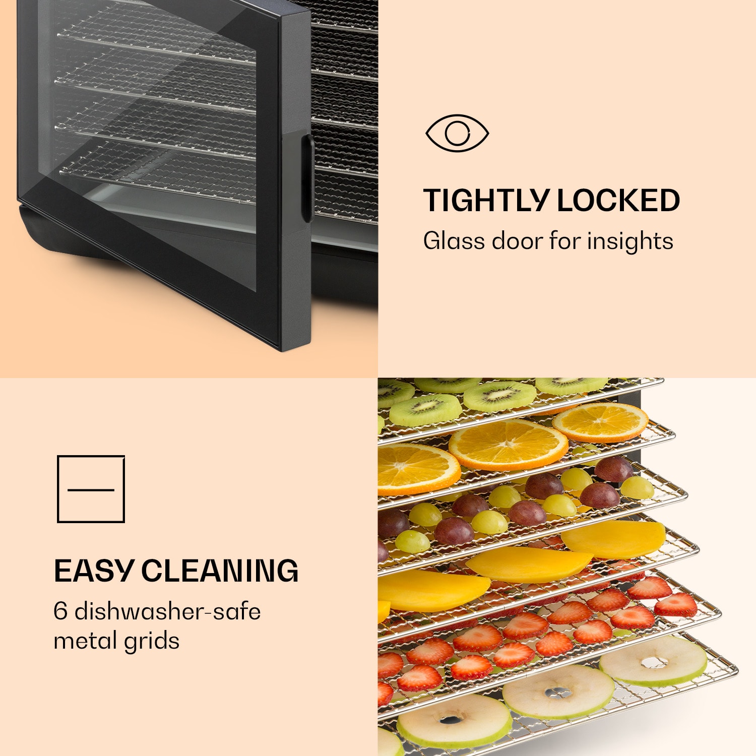 Arizona Jerky, aszalógép, 500 W, 35 - 70 °C, digitális érintőképernyős kijelző, fekete 