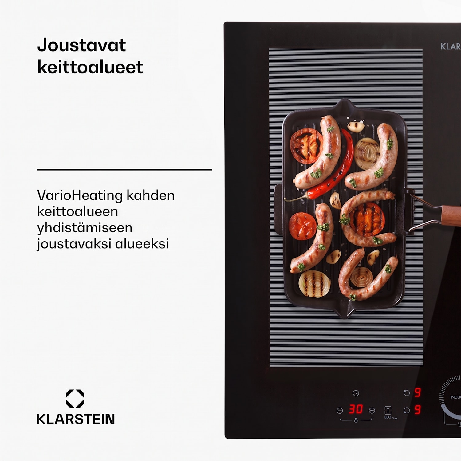 Delicatessa 60 sisäänrakennettava liesitaso induktio 4 vyöhykettä 7000W lasikeramiikka 60 cm | 2 Joustoaluetta | Musta Lasi
