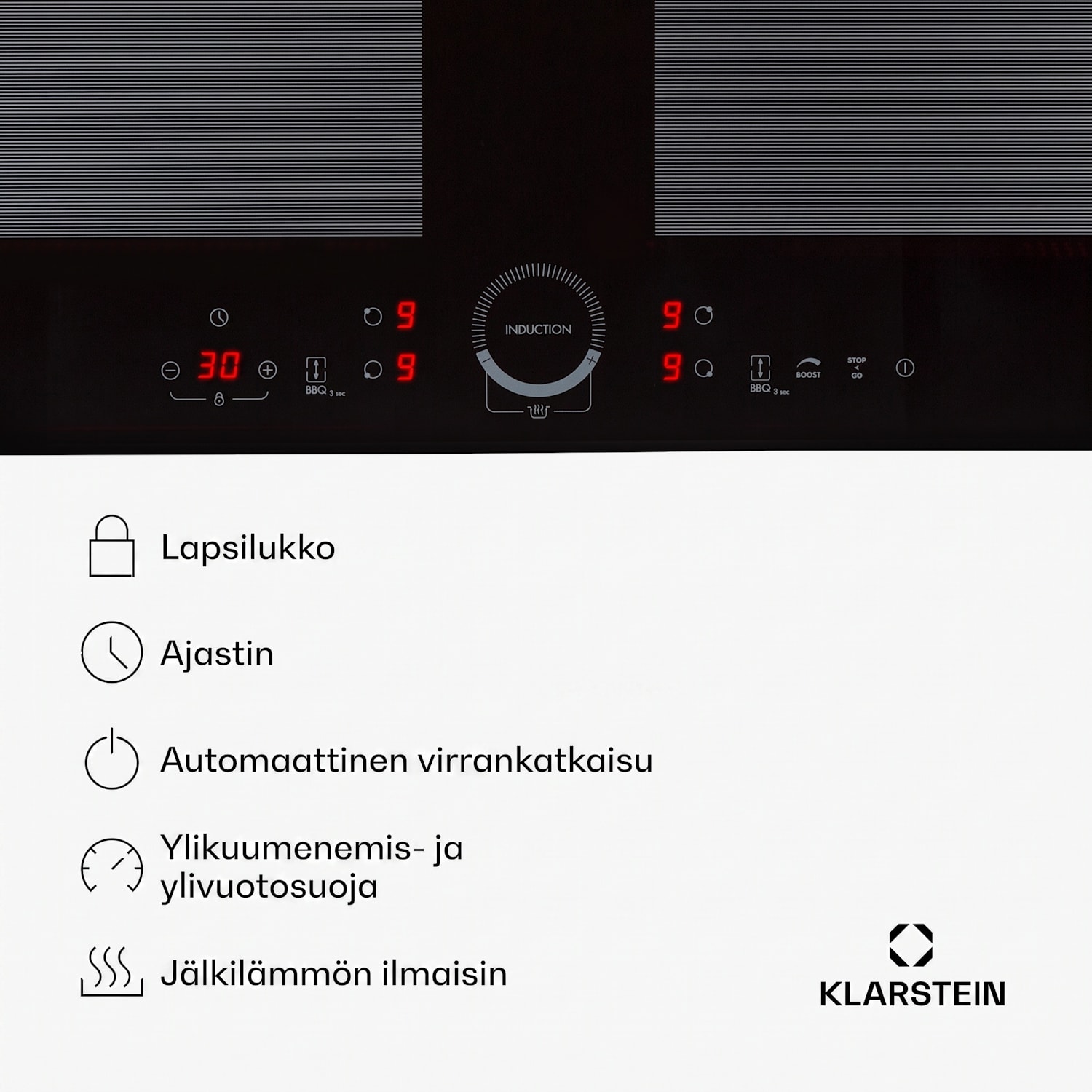 Delicatessa 60 sisäänrakennettava liesitaso induktio 4 vyöhykettä 7000W lasikeramiikka 60 cm | 2 Joustoaluetta | Musta Lasi