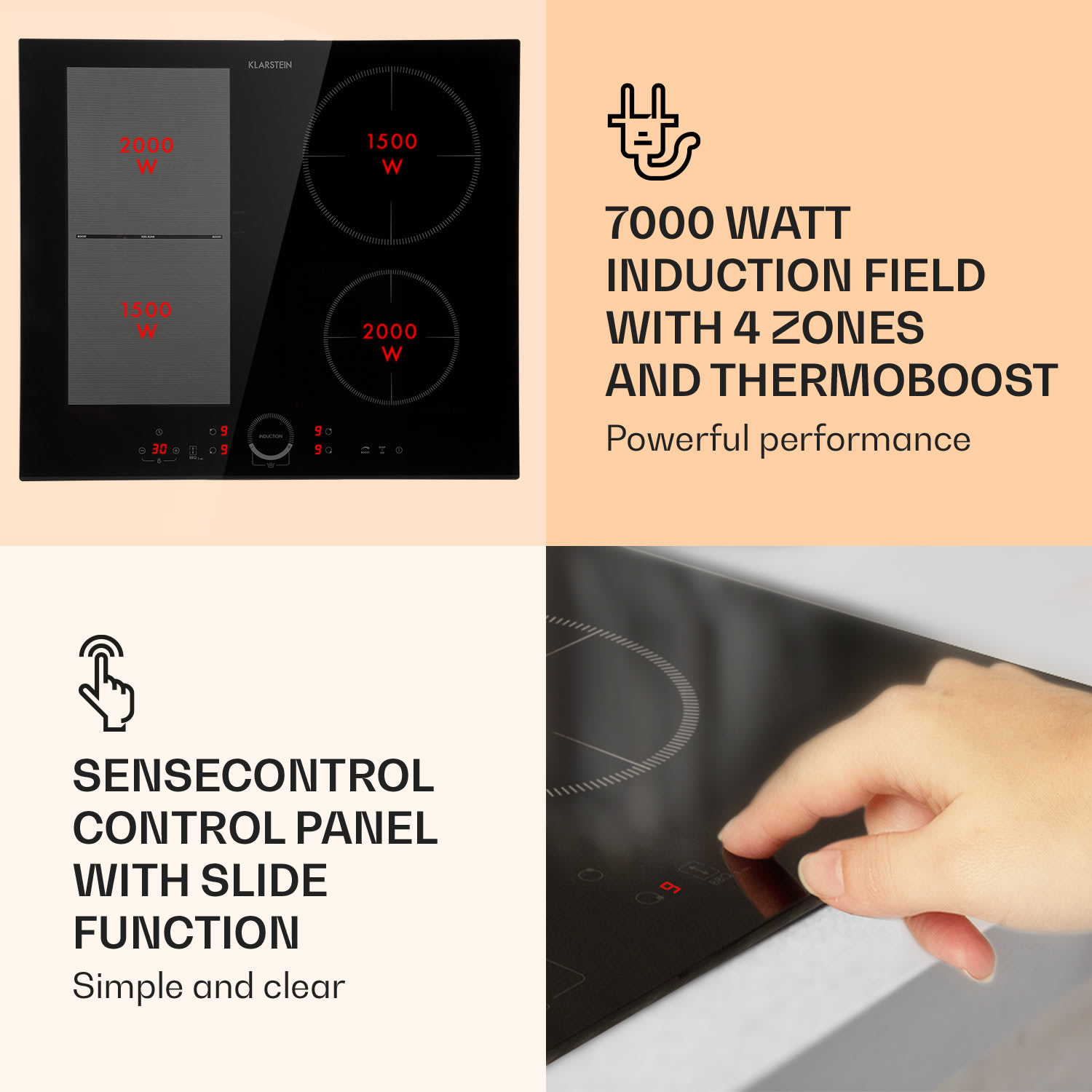 Placa de cocción híbrida Delicatessa 60 inducción Autark 4 zonas 7000W vitrocerámica 