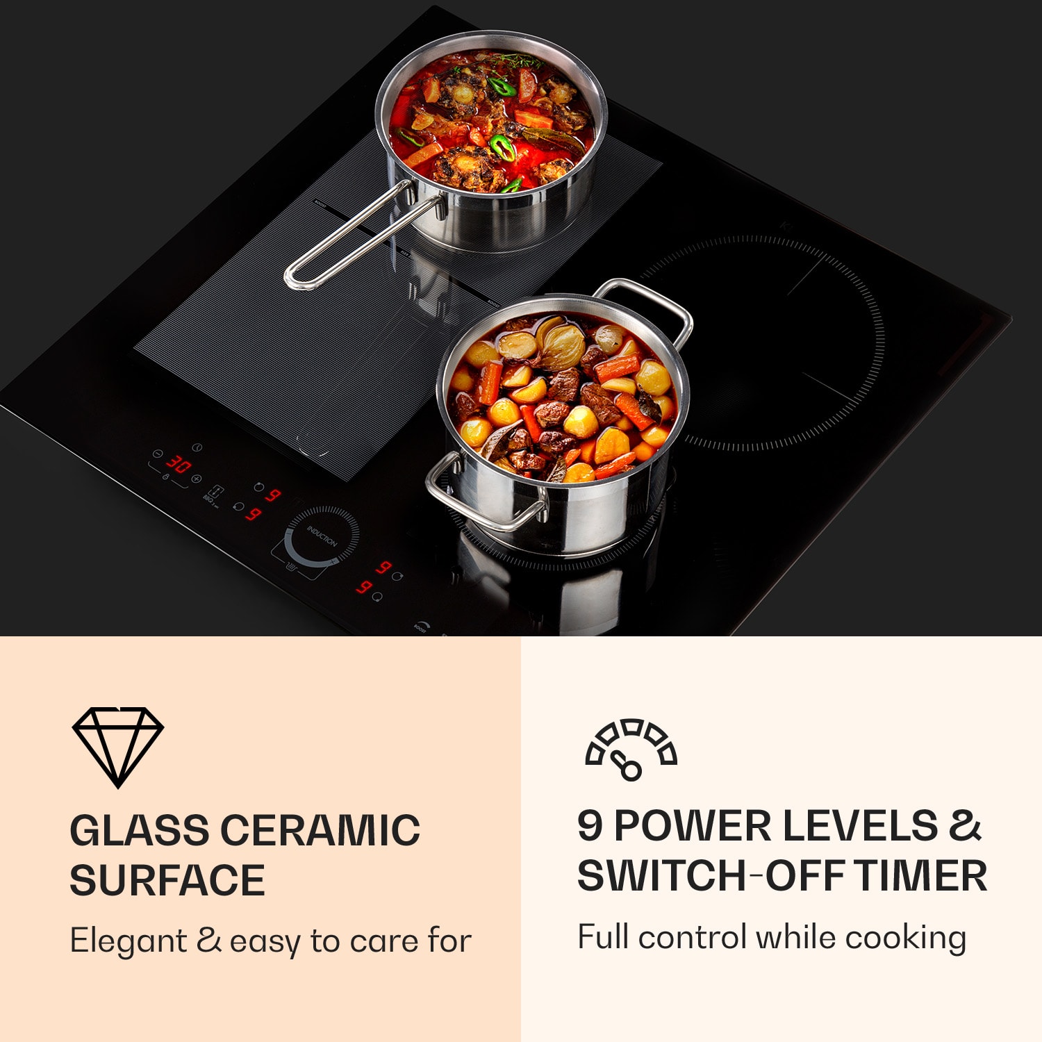 Placa de cocción híbrida Delicatessa 60 inducción Autark 4 zonas 7000W vitrocerámica 