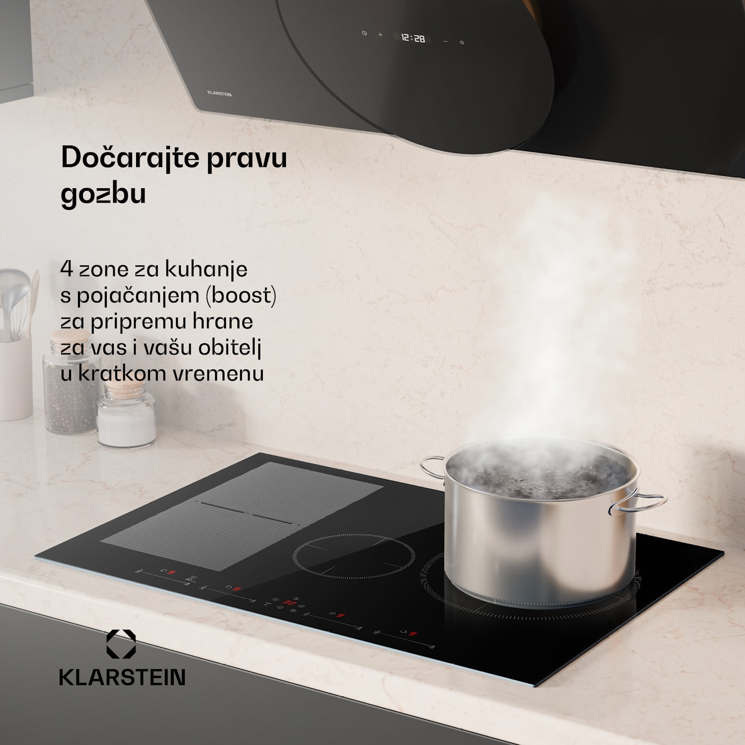 Delicatessa 77 Hybrid, indukcijska ploča za kuhanje, 4 zone, 7000 W 4 (2 x pravokutni, 1 x okrugli 28 cm, 1 x okrugli 16 cm)