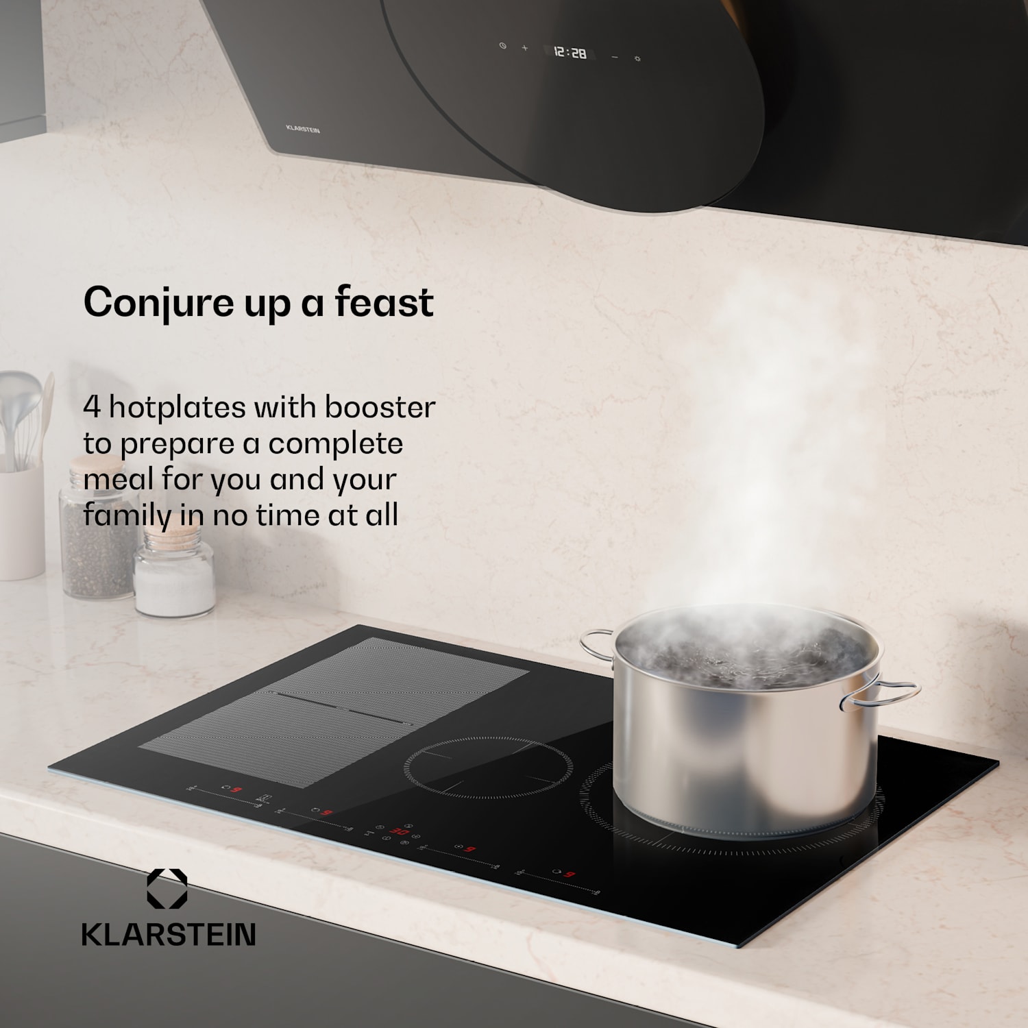 Delicatessa 77 Hybrid inbouwkookplaat inductie 4 zones 7000W glaskeramiek 4 (2x rechthoekig, 1x rond 28 cm, 1x rond 16 cm)