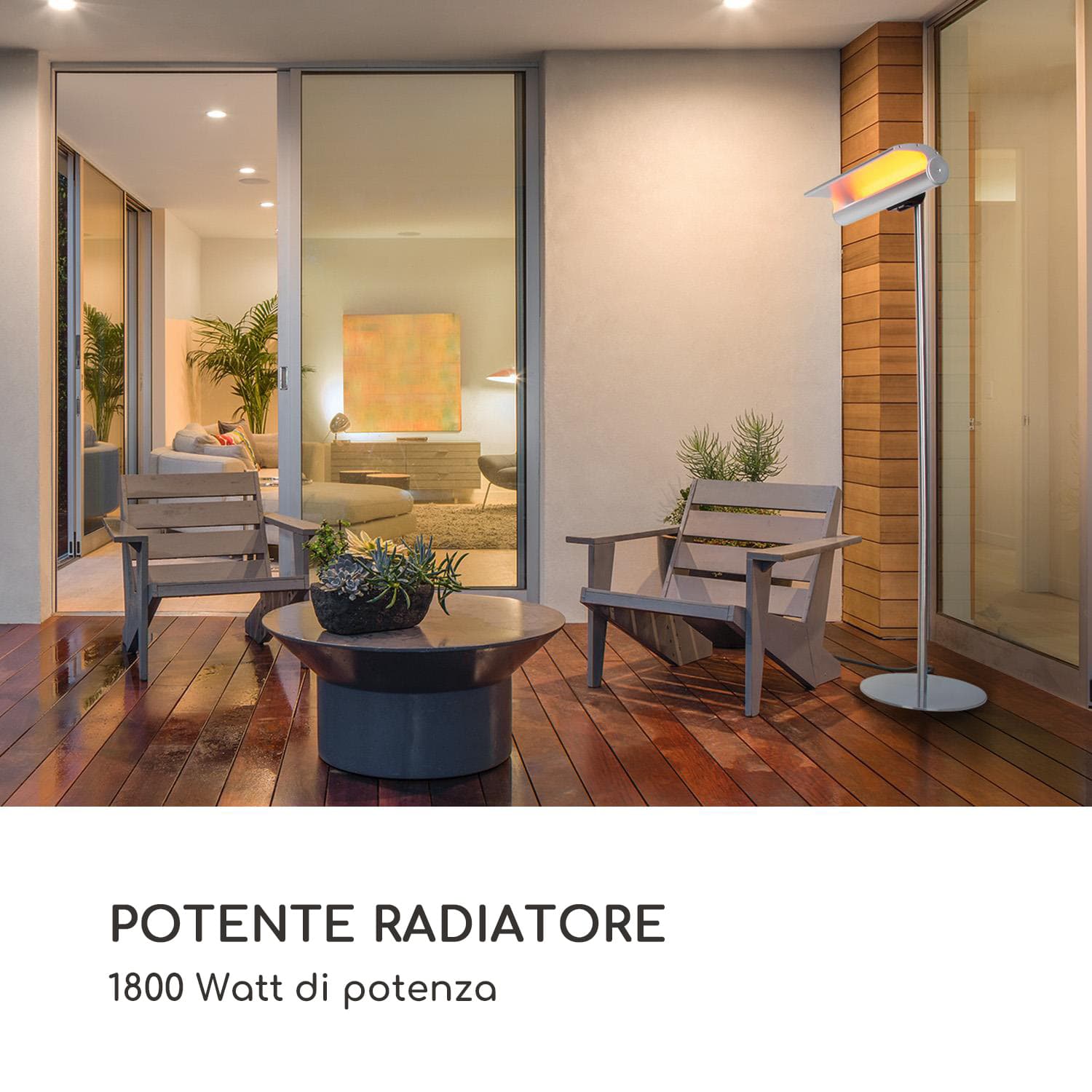 Heat Guard Reflex Calorifero Radiante 1800W IP55 Timer Telecomando Argento 