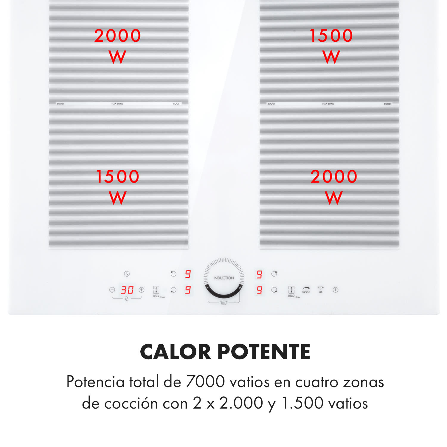 Delicatessa 60 Cocina de inducción 4 zonas 7000W Temporizador Blanco Vidrio Blanco