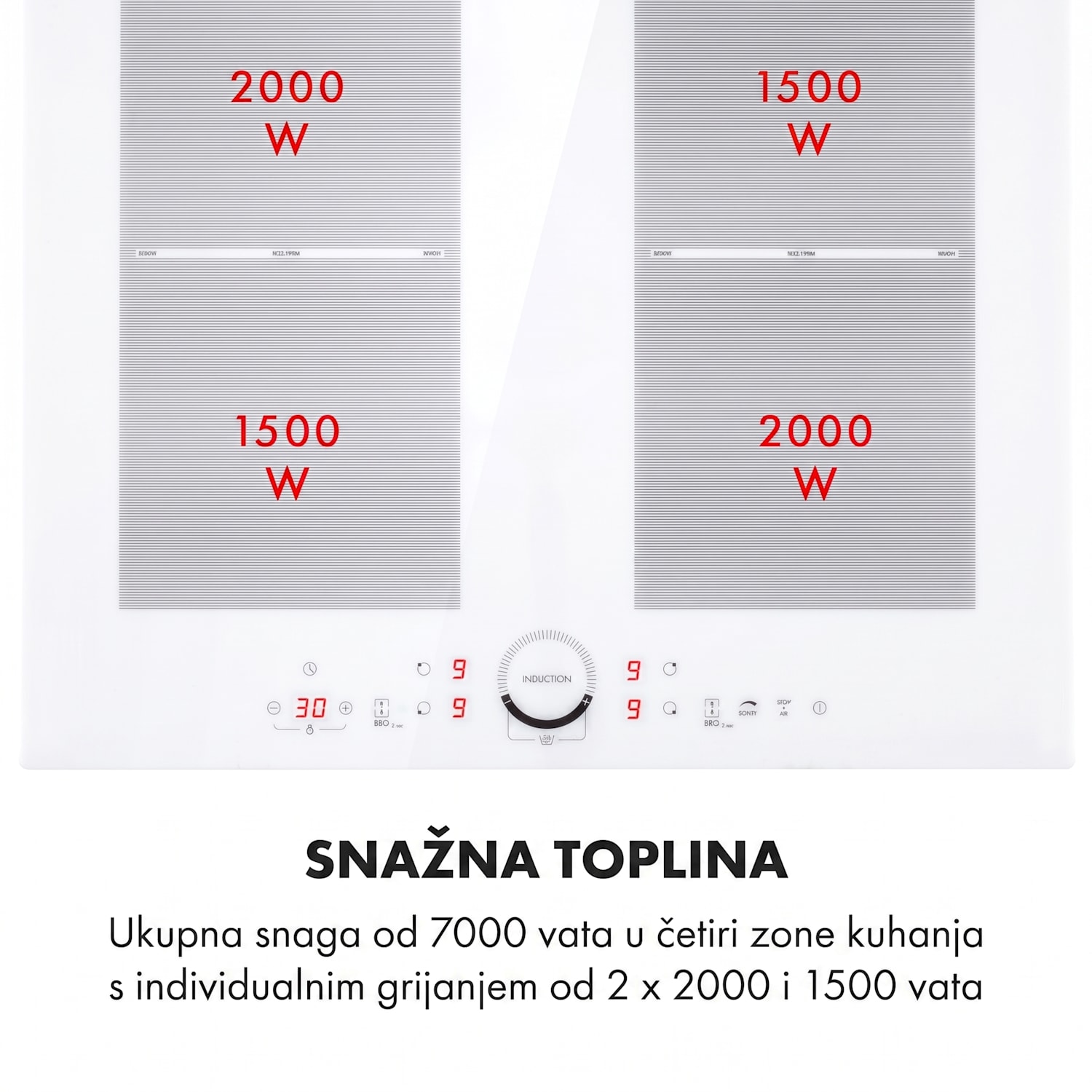 Delicatessa 60, indukcijska ploča za kuhanje, 4 zone, 7000 W, staklokeramička, bijela Bijelo staklo