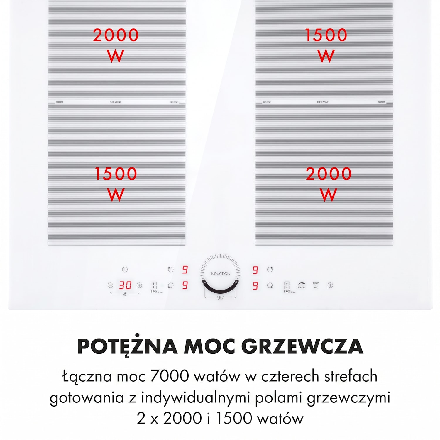 Delicatessa 60, płyta indukcyjna do zabudowy, 4 strefy, 7000 W, szkło ceramiczne, timer Białe Szkło
