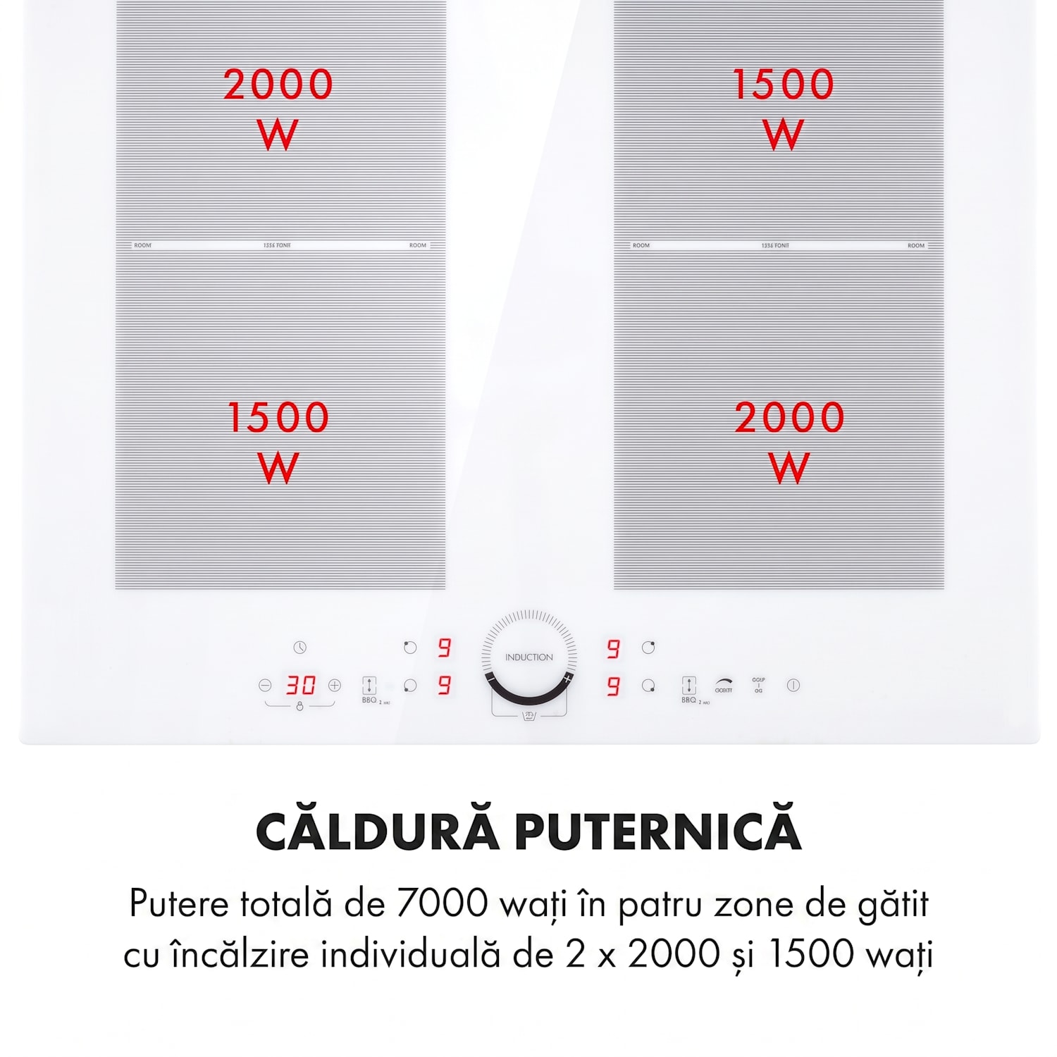 Delicatessa 60, plită de inducție, 4 zone, 7000 W, Timer, albă Sticlă albă
