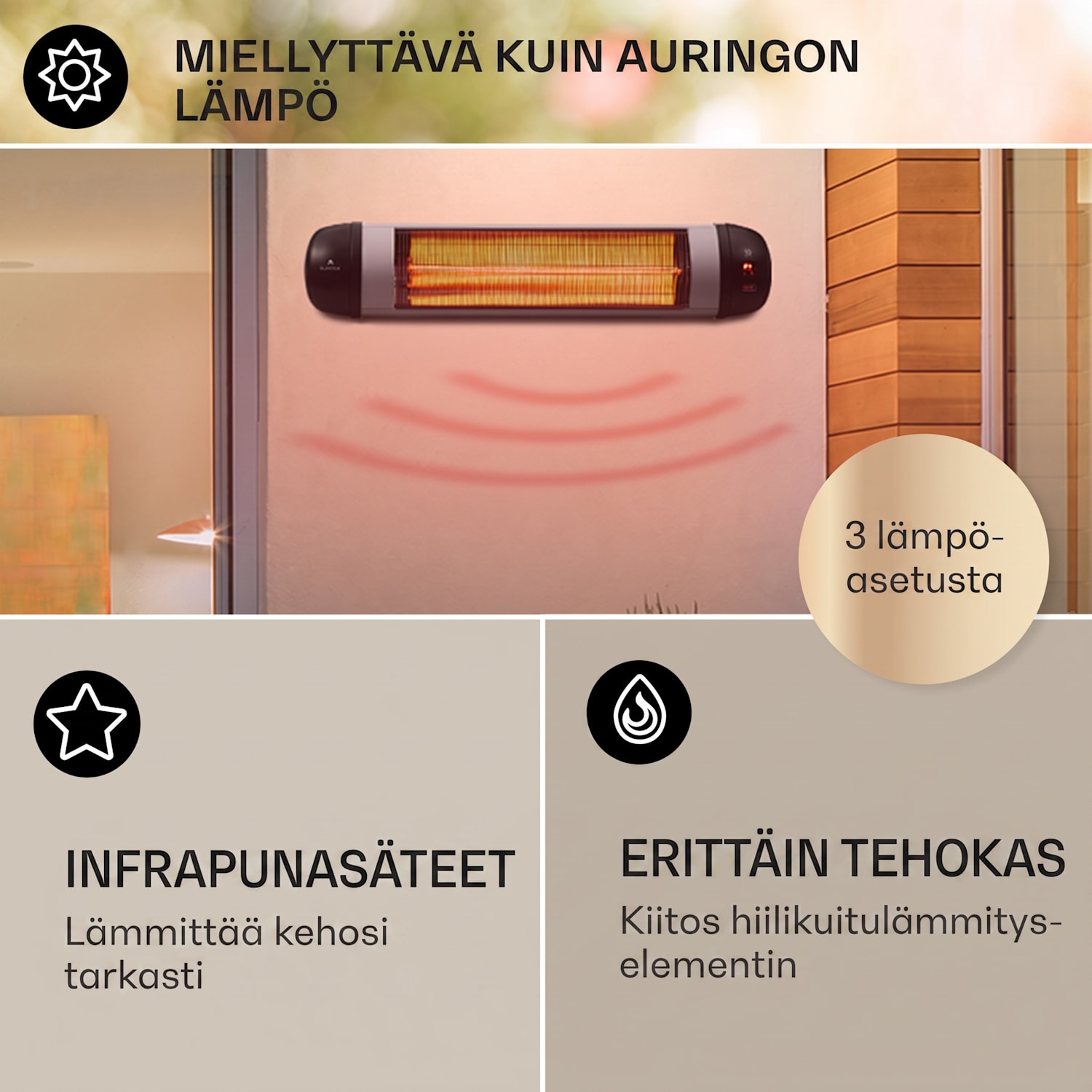 Rising Sun Zenith, lämmitin, 2500 W, IP34, kaukosäädin, hopeanvärinen Rising Sun Zenith
