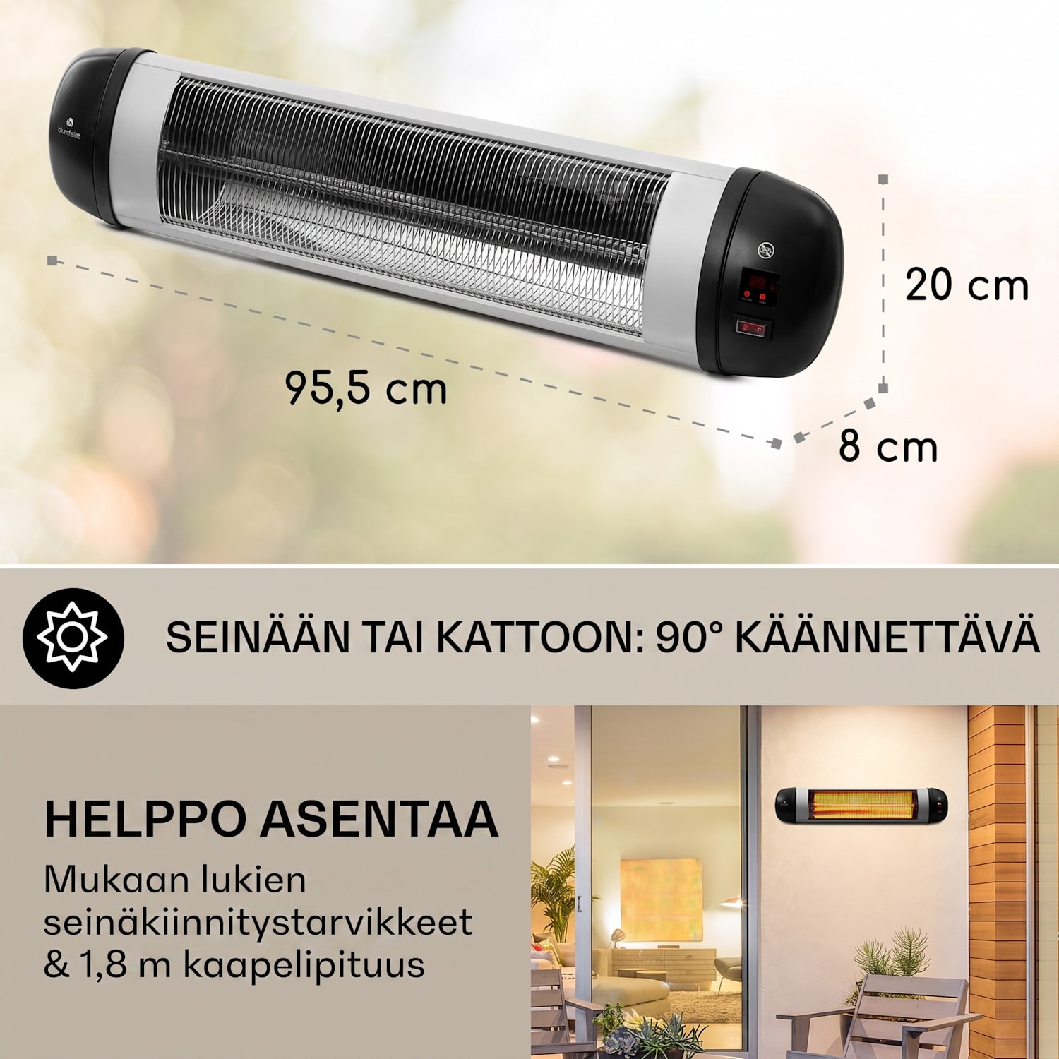 Rising Sun Zenith, lämmitin, 2500 W, IP34, kaukosäädin, hopeanvärinen Rising Sun Zenith