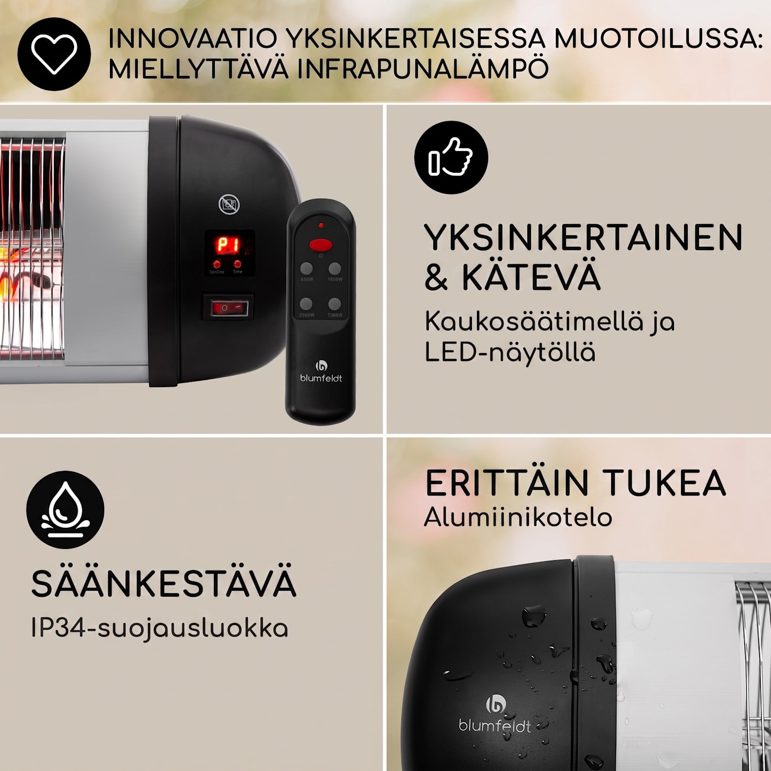 Rising Sun Zenith, lämmitin, 2500 W, IP34, kaukosäädin, hopeanvärinen Rising Sun Zenith