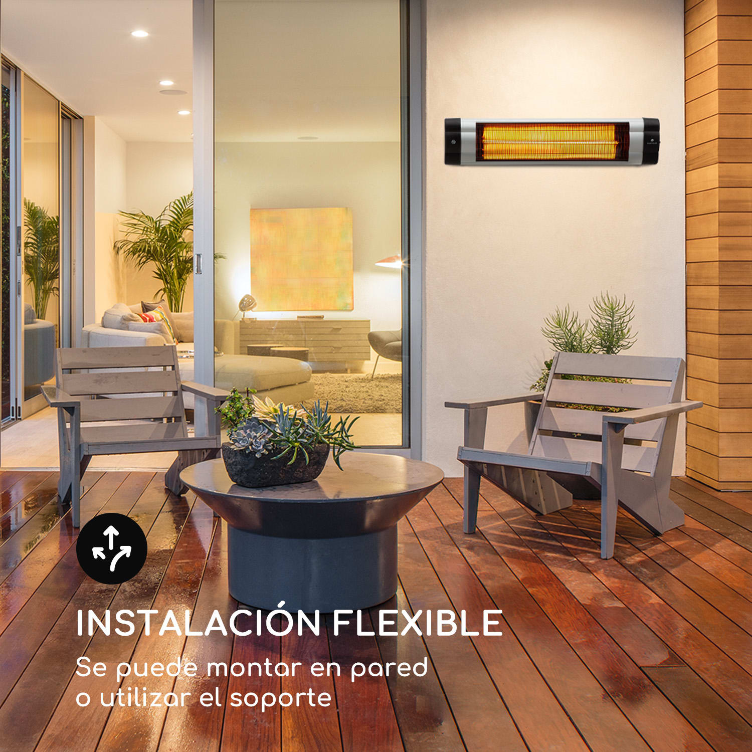 Rising Sun Mono Radiador de exterior 2500W IP34 Altura regulable Plateado Rising Sun Mono