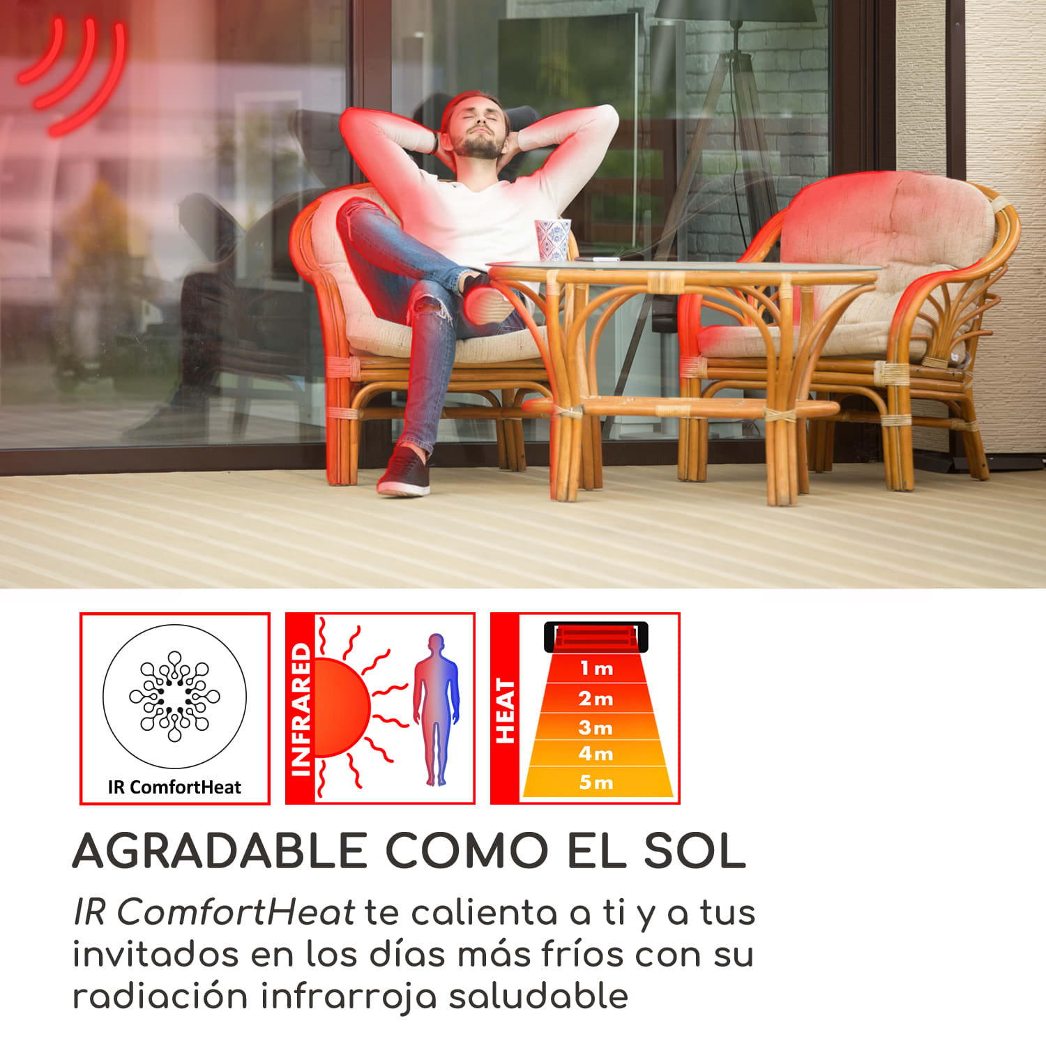 Rising Sun Mono Radiador de exterior 2500W IP34 Altura regulable Plateado Rising Sun Mono