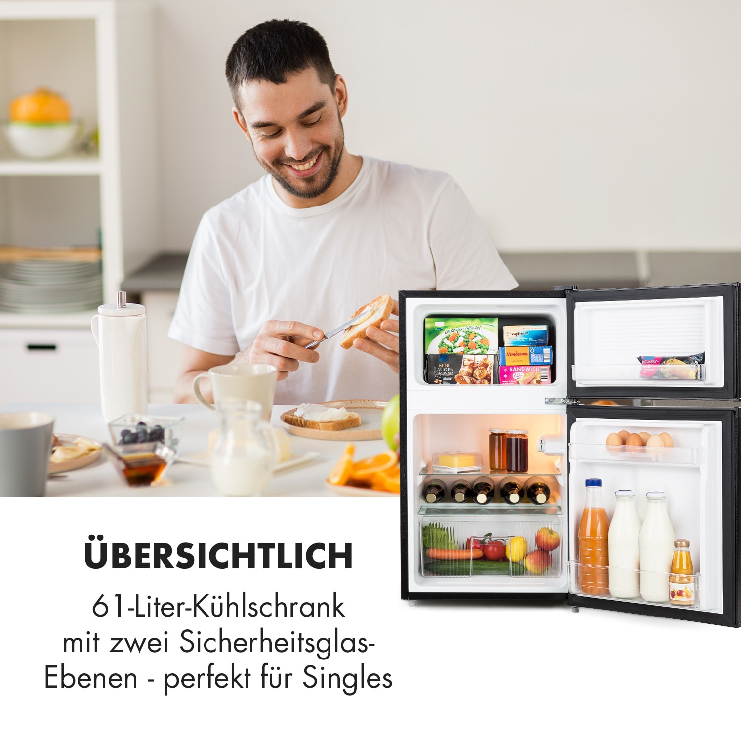 Big Daddy Cool Combo Frigo e Freezer 61/26 Litri 42dB A+ nero 87 Ltr | Nero