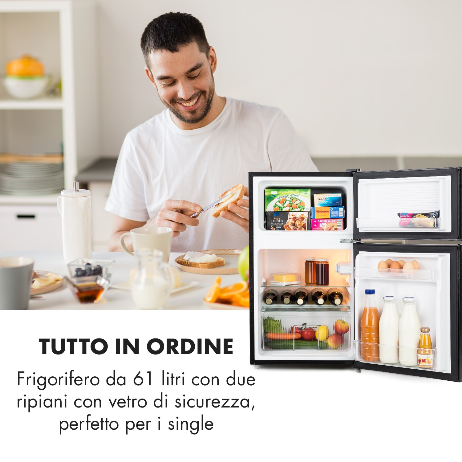 Big Daddy Cool Combo Frigo e Freezer 61/26 Litri 42dB A+ nero 87 Ltr | Nero