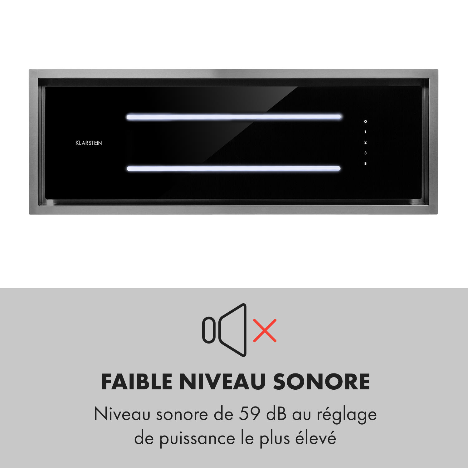 High Line Hotte de plafond 77cm 410m3/h 3 niveaux classe C Noire 77 cm