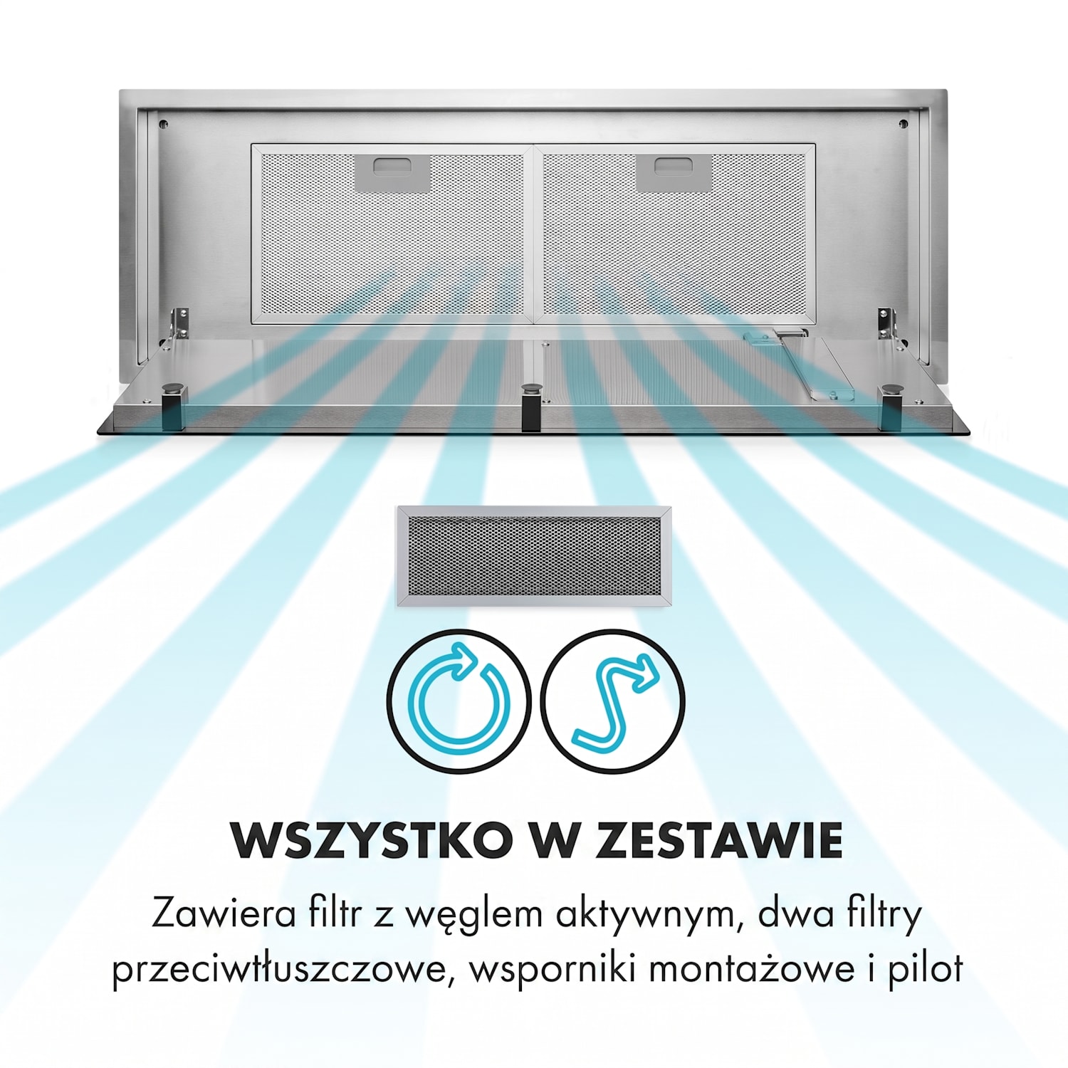 High Line, okap kuchenny sufitowy, 77 cm, 410 m³/h, 75 W, 3 prędkości, pilot zdalnego sterowania, kolor czarny 77 cm