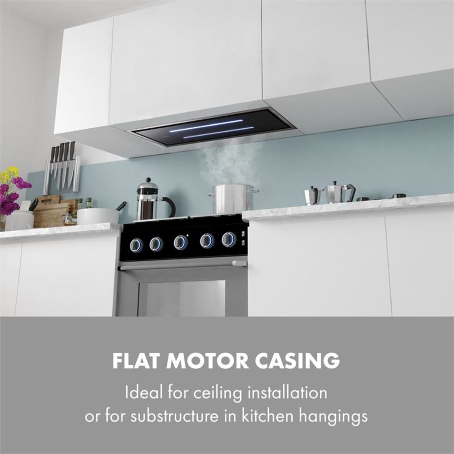 High Line Ceiling Hood 77cm 410 m3 / h 75W 3 Steps Remote Control Black 77 cm