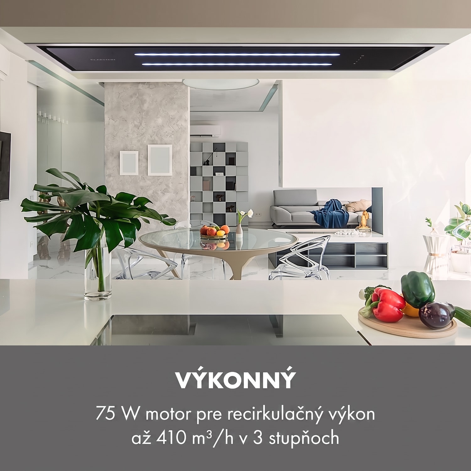 High Line, digestor, 90 cm, stropný, 410 m³/h, ďiaľkové ovládanie, čierny 90 cm