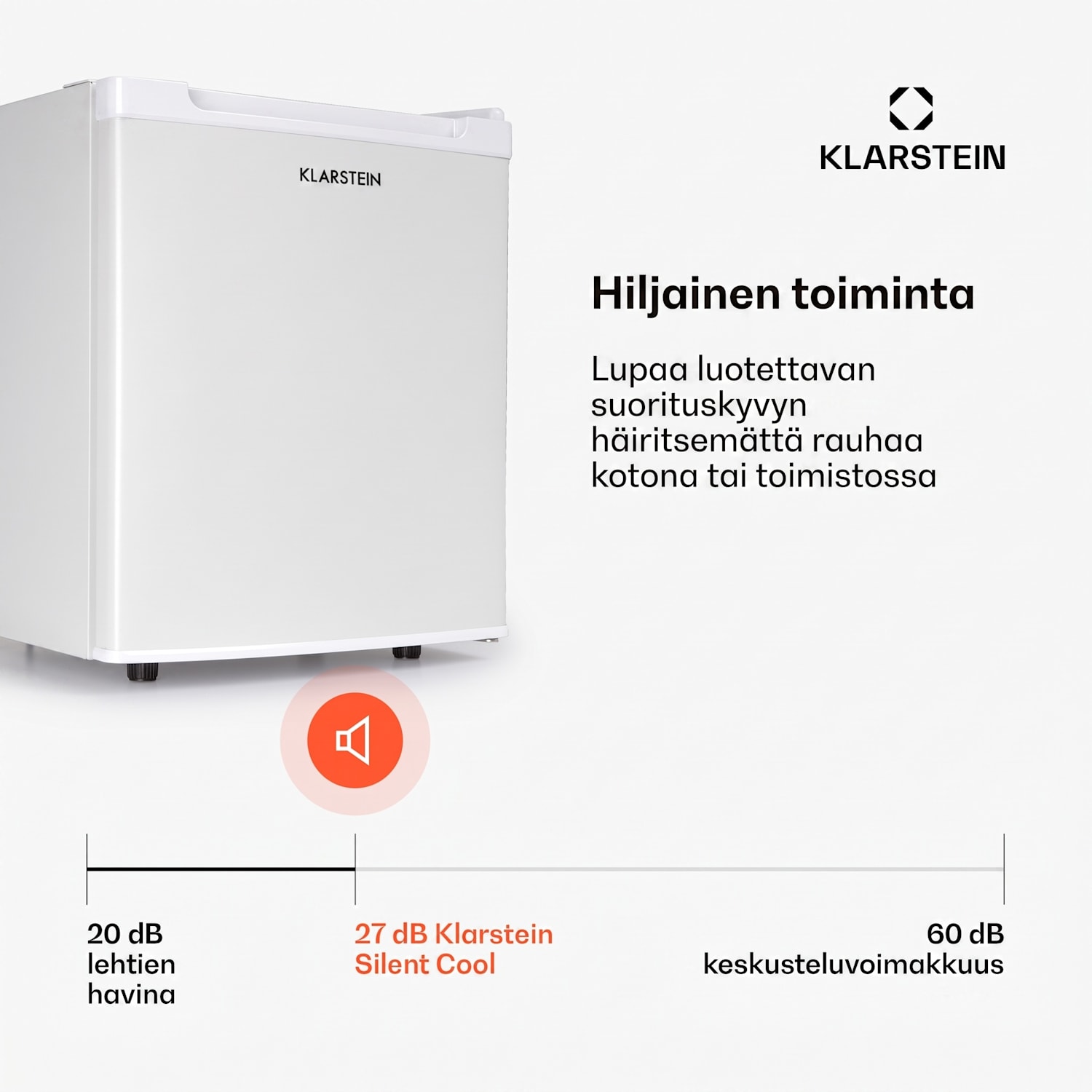 Silent Cool -jääkaappi minibaari 30 litran tilavuus Arctic-Fox-jäähdytysjärjestelmä 30 L | Valkoinen