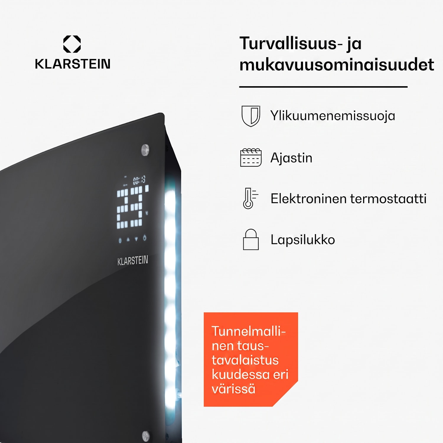 Bornholm Curved Ambient -konvektorilämmitin 1000/2000 W Ei | Musta | Kyllä
