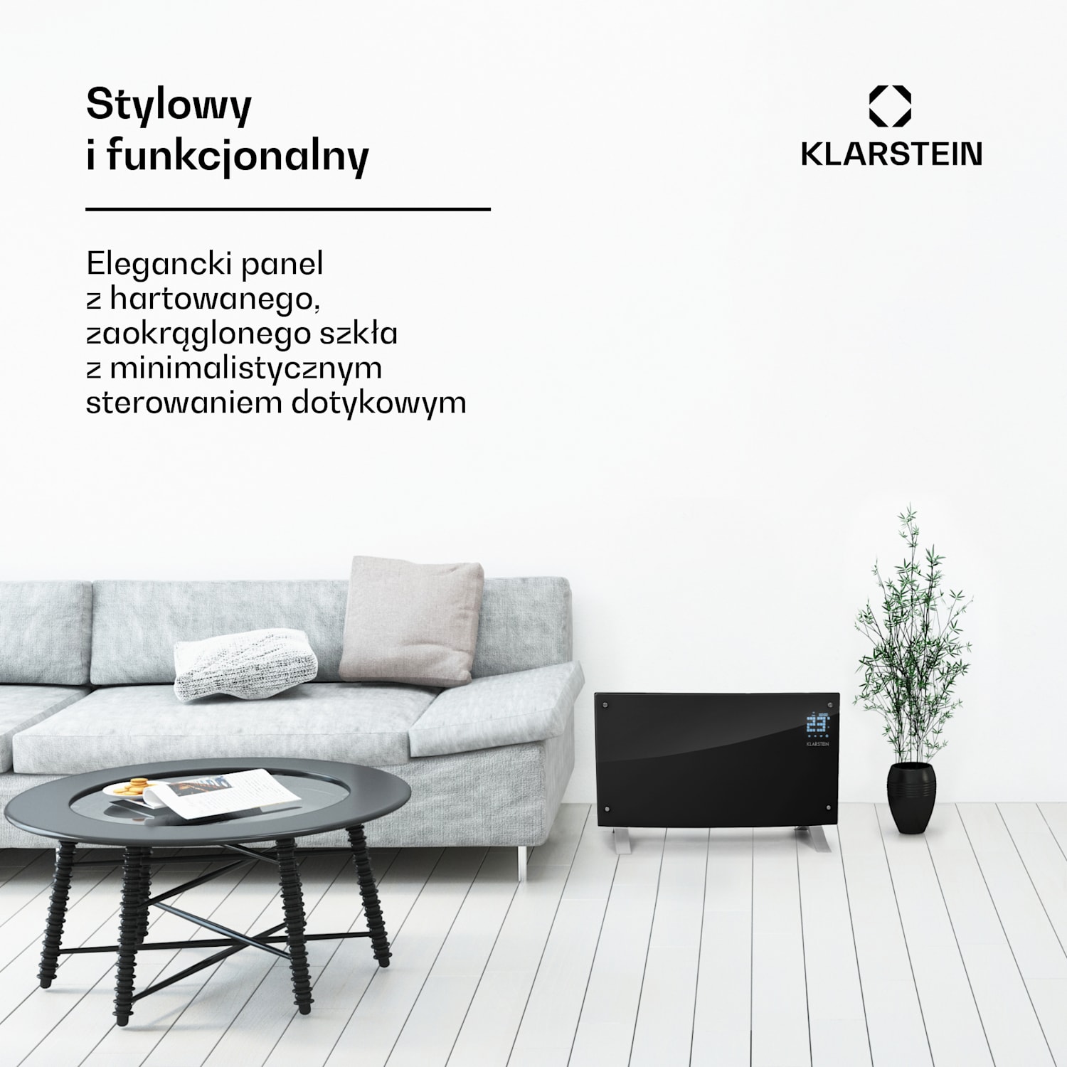 Bornholm Curved Ambient, grzejnik konwekcyjny 1000/2000W czarny 