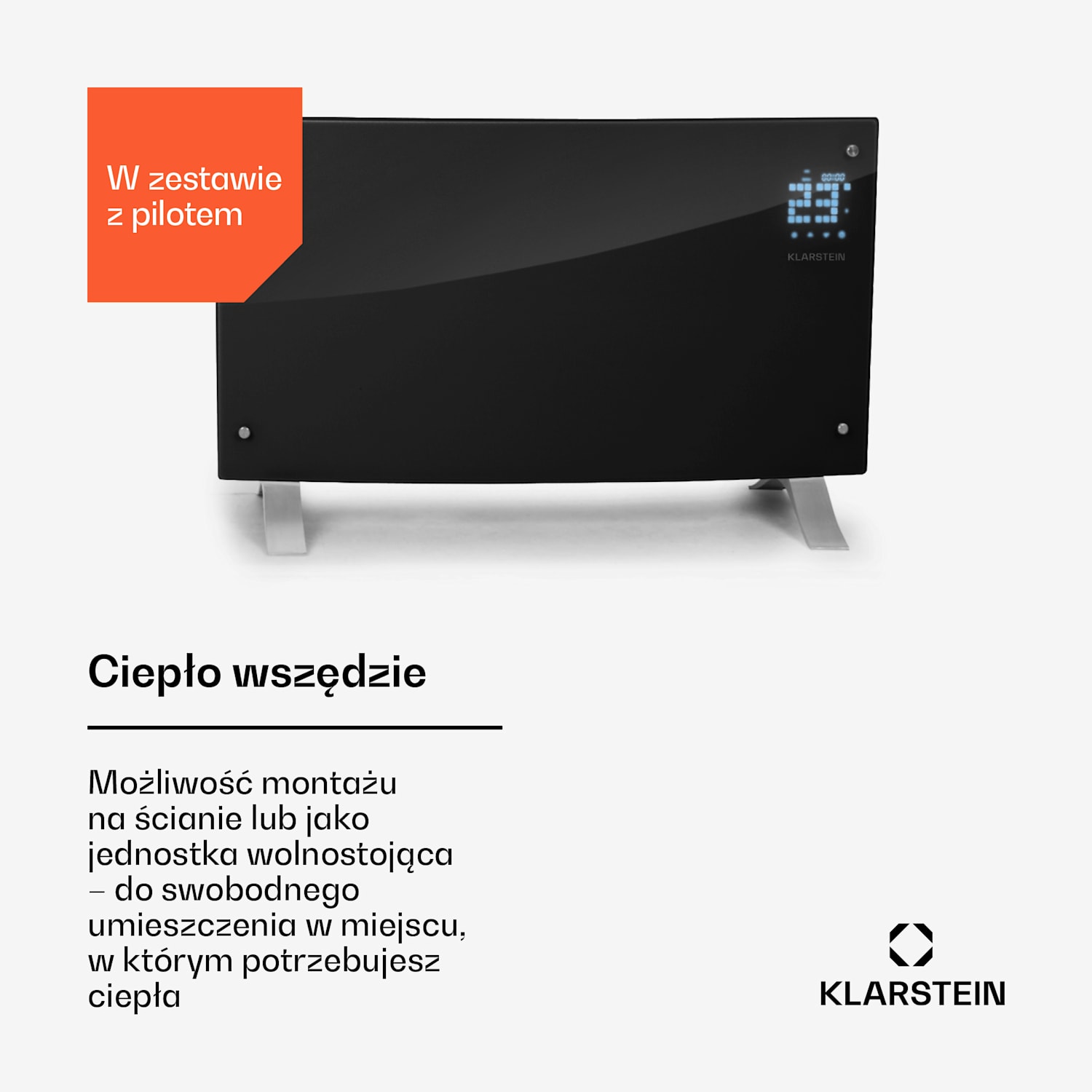 Bornholm Curved Ambient, grzejnik konwekcyjny 1000/2000W czarny 