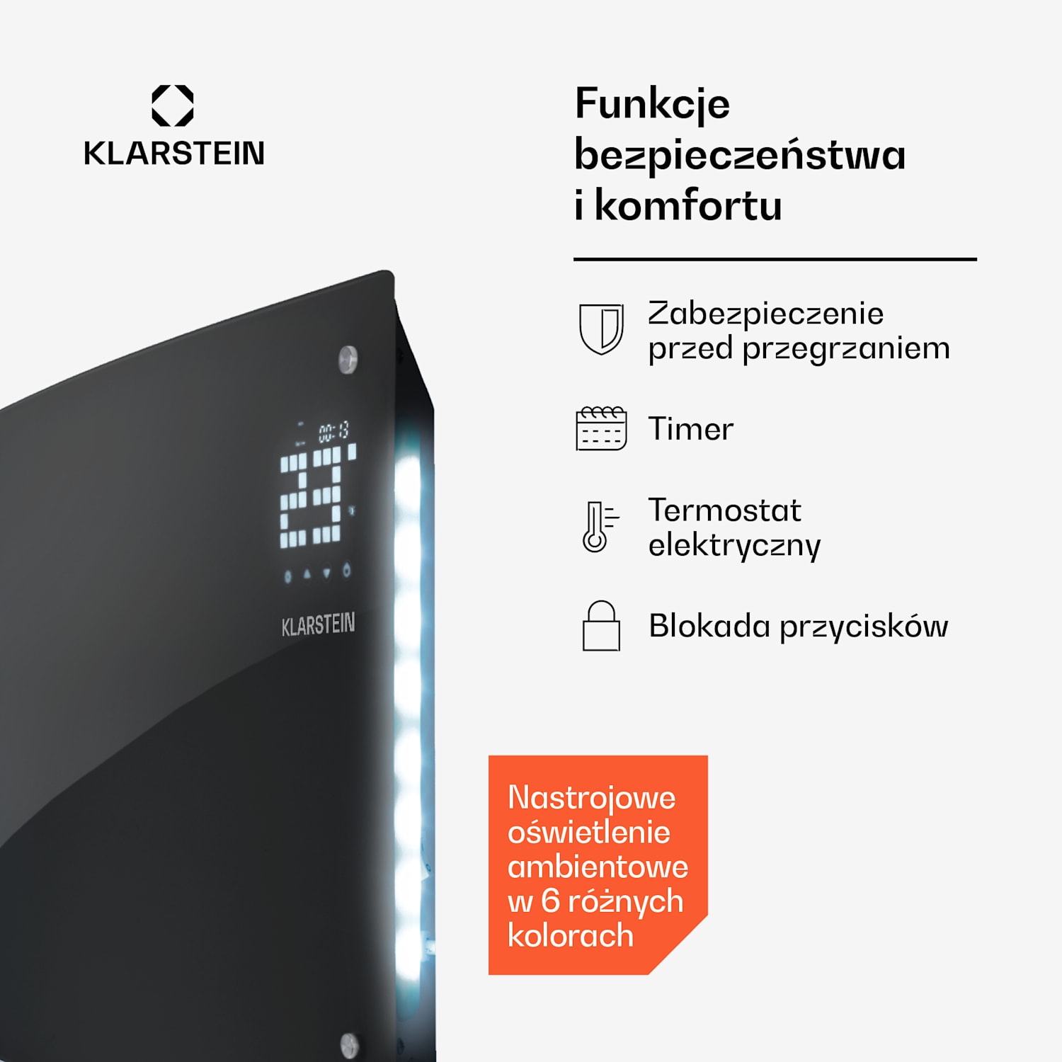 Bornholm Curved Ambient, grzejnik konwekcyjny 1000/2000W czarny 