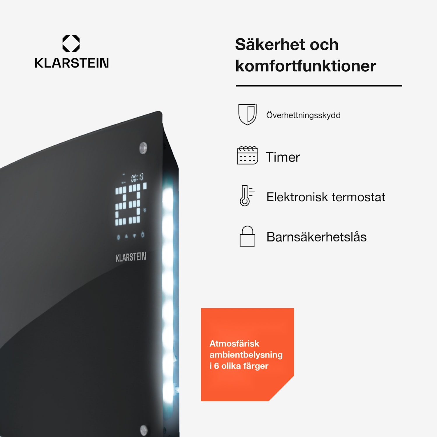 Bornholm Curved Ambient konvektorelement 1000/2000 W Nej | Svart | Ja