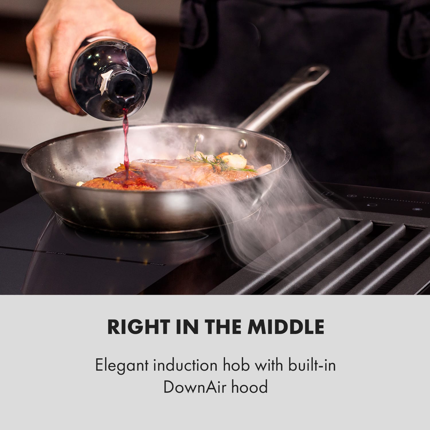 Full House Down Air System, индукционен плот + абсорбатор, черен 