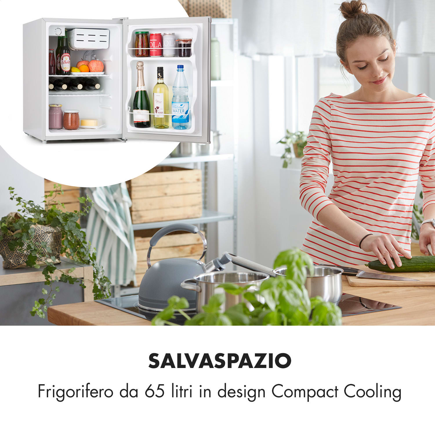 Cool Kid Mini Frigo con Vano Freezer da 4 L 66 L 42dB A+ Acciaio Inox Grigio