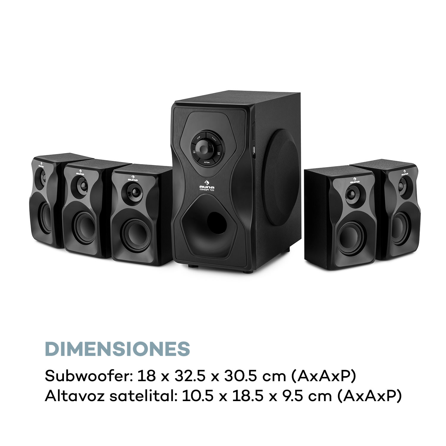 Concept 720 Sistema de altavoces 5.1 95 W RMS OneSide Subwoofer Bluetooth USB SD 