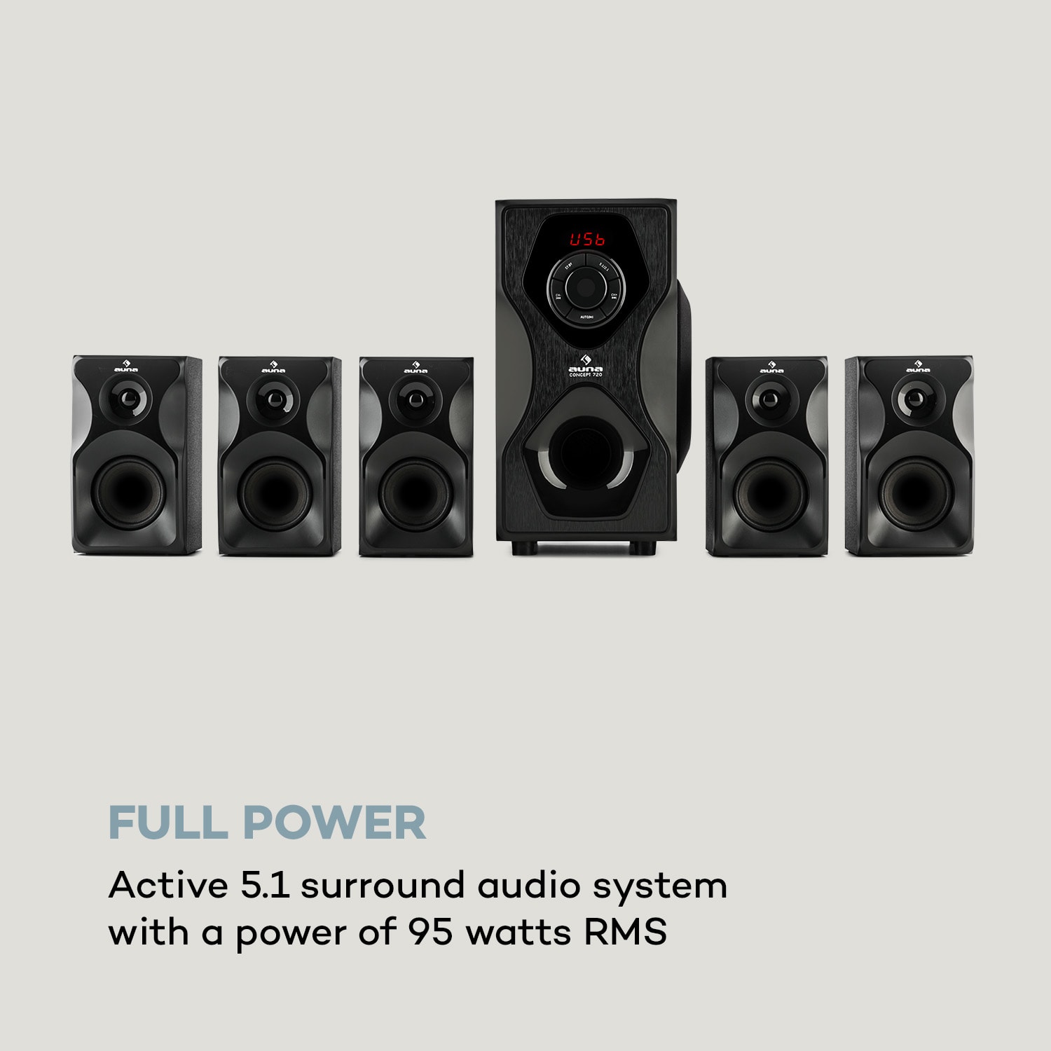 Concept 720, 5.1 reproduktorový systém, 95 W, OneSide subwoofer, BT, USB, SD