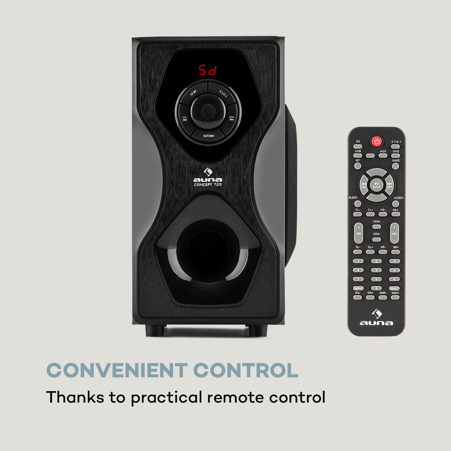 Concept 720, 5.1 reproduktorový systém, 95 W, OneSide subwoofer, BT, USB, SD