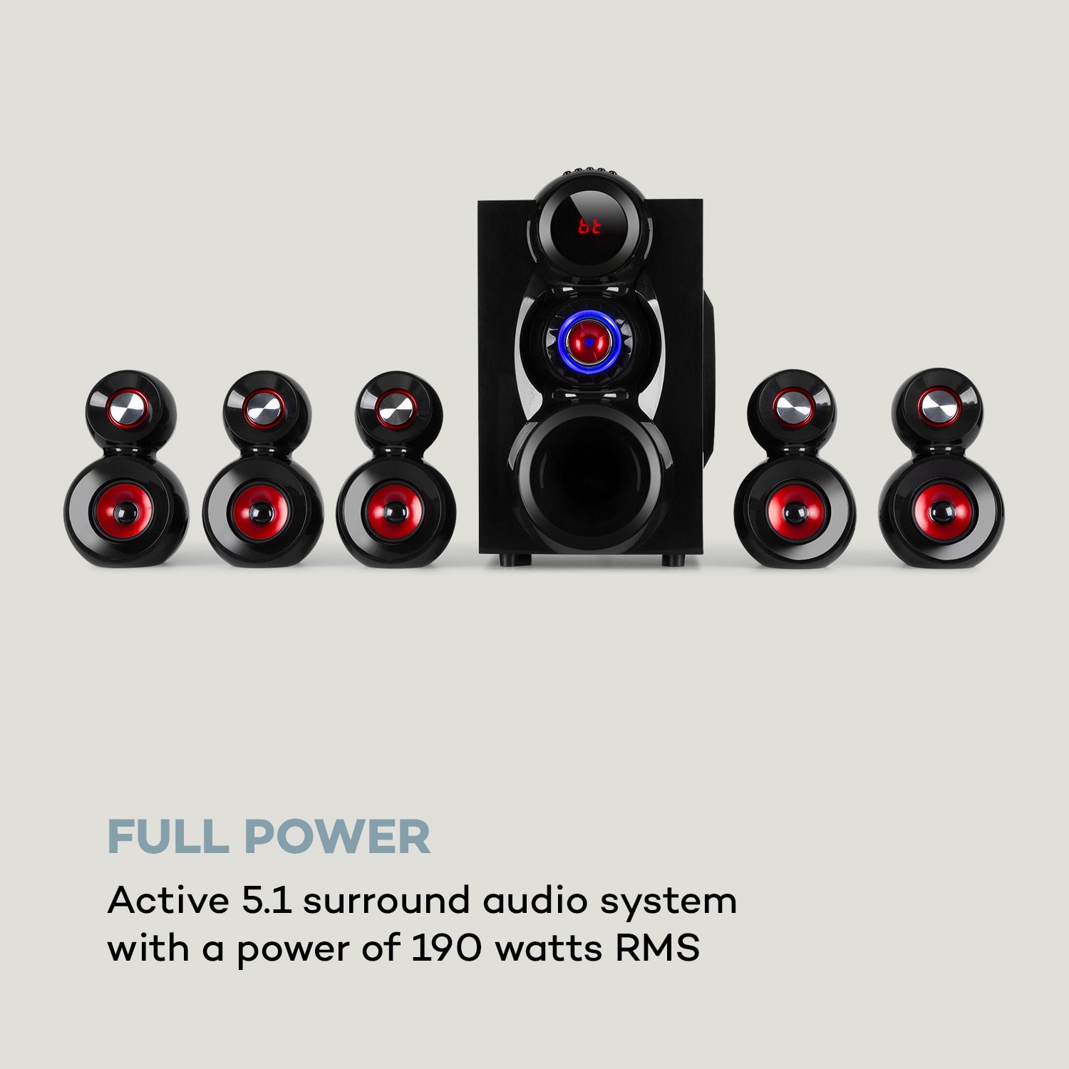 x-Gaming, zestaw głośników surround 5.1, 380 W maks., subwoofer OneSide, BT/USB/SD