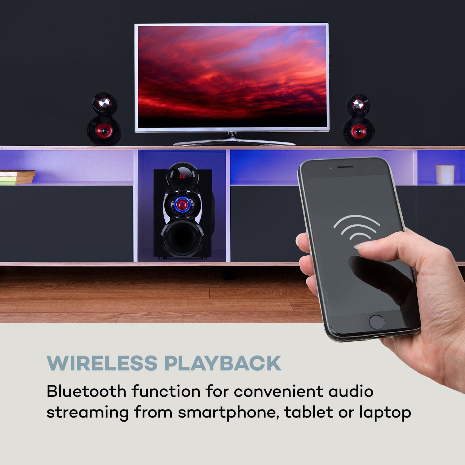 x-Gaming, zestaw głośników surround 5.1, 380 W maks., subwoofer OneSide, BT/USB/SD
