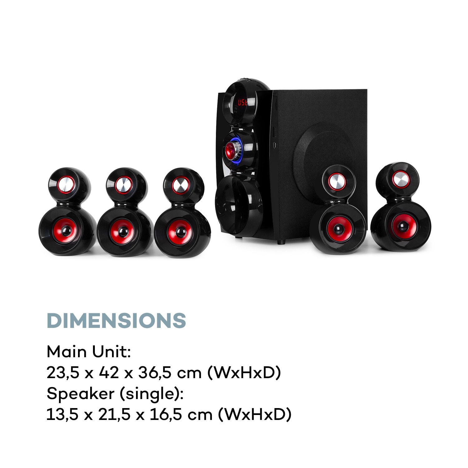x-Gaming, zestaw głośników surround 5.1, 380 W maks., subwoofer OneSide, BT/USB/SD
