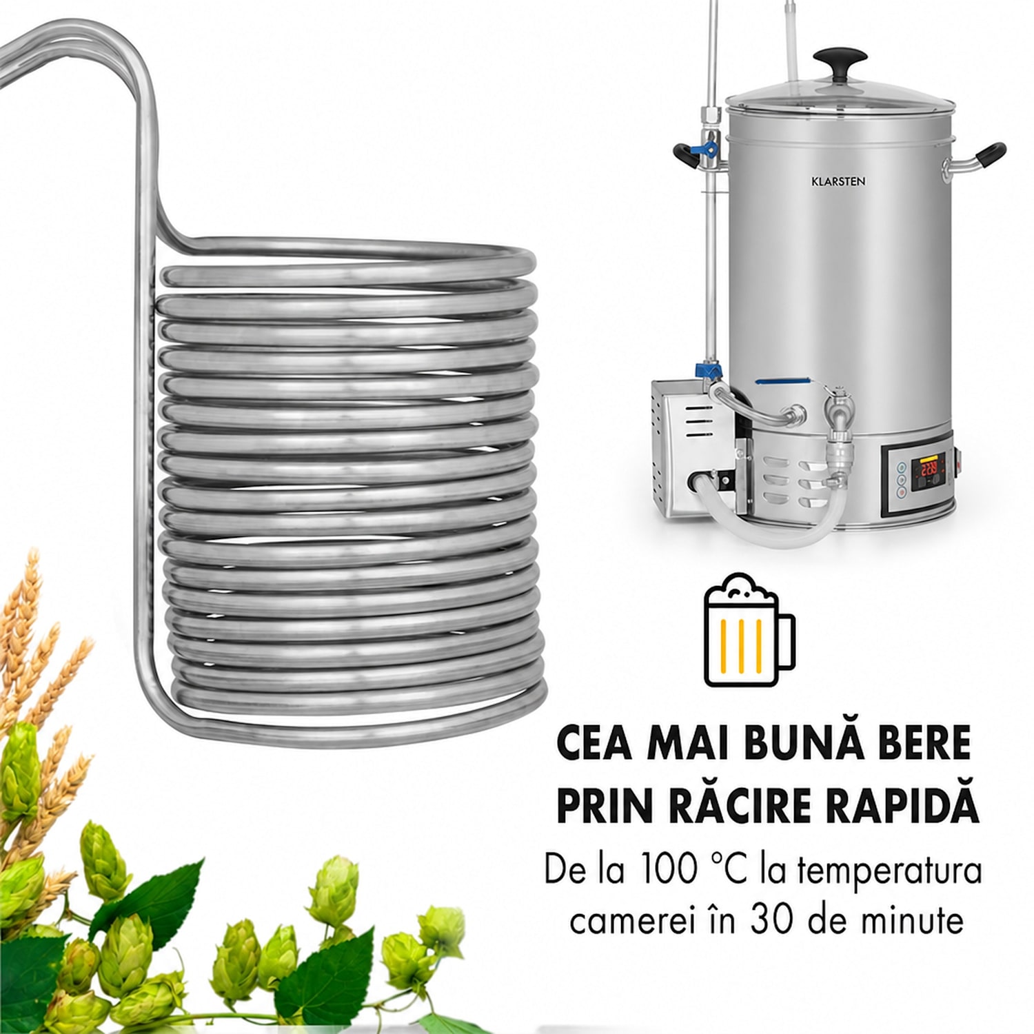 Chiller 12, răcitor de imersie, Ø 21.5 cm, 18 bucle, 304 oțel inoxidabil 18 bobine de răcire