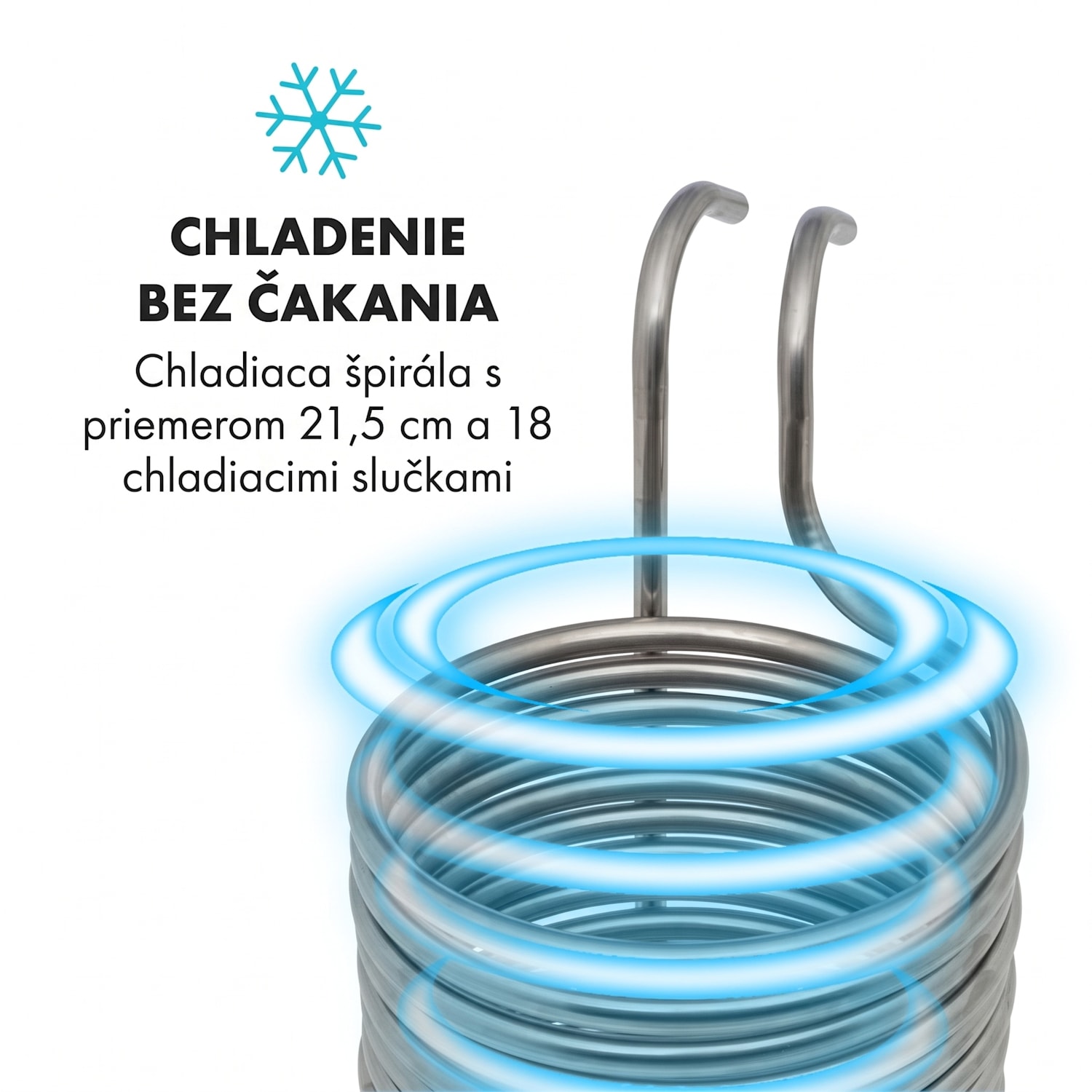 Chiller 12, ponorný chladič, sladový chladič, Ø 21,5 cm, 18 závitov, nehrdzavejúca oceľ 18 chladiacich závitov