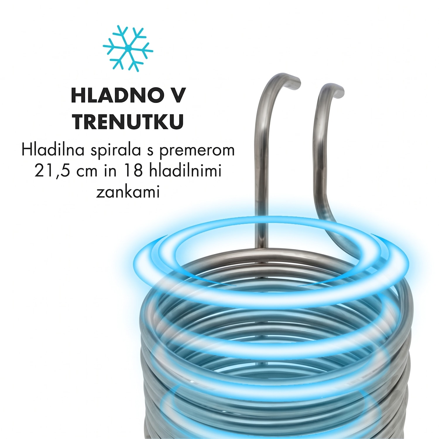 Chiller 12, potopni hladilnik, sladni hladilnik, Ø 21.5 cm, 18 spiralnih niti, nerjaveče jeklo 304 18 hladilnih pentelj