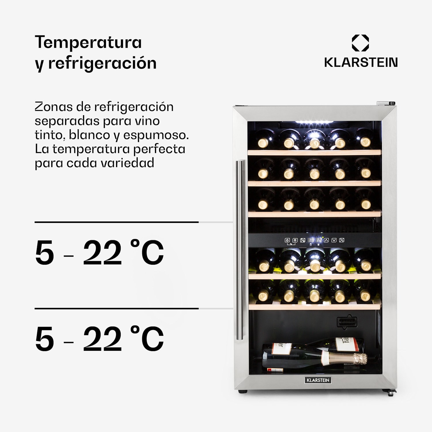 Vinamour 29 Duo nevera para vinos 2 zonas 80L/29 botellas 5-22°C  Touch 