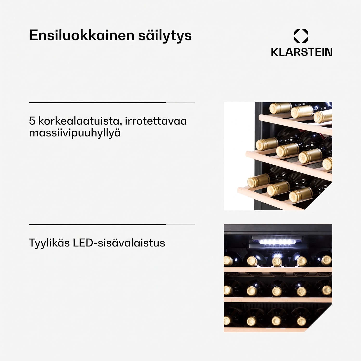Vinamour 29 Duo viinikaappi 2 aluetta 80 l/29 pulloa 5-22°C  kosketus 29 pulloa | 2 jäähdytysalue | Ruostumaton Teräs