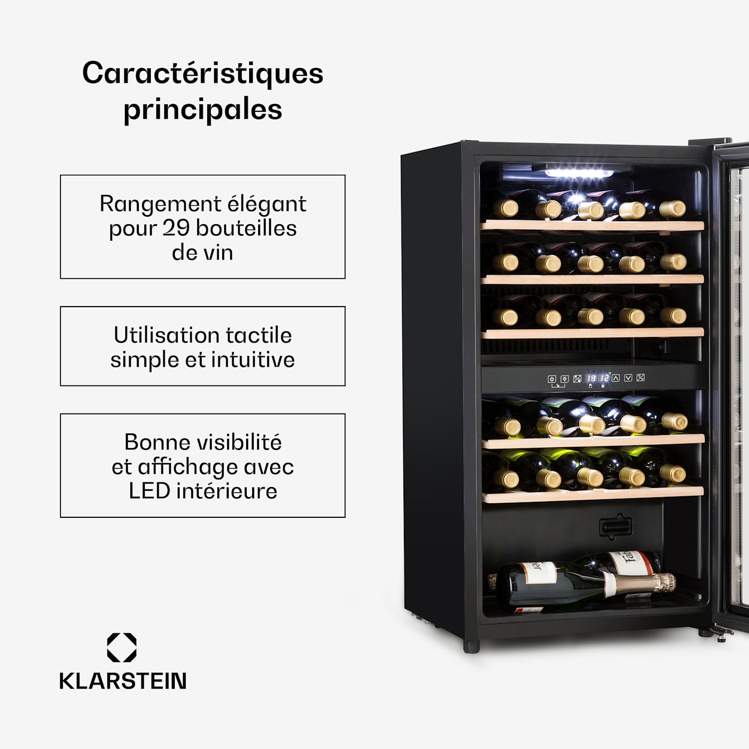 Cave à vin Vinamour 29 Duo 2 zones 80L/29 bouteilles 5-22°C  Touch 29 bouteilles | 2 zones de conservation | Acier Inoxydable