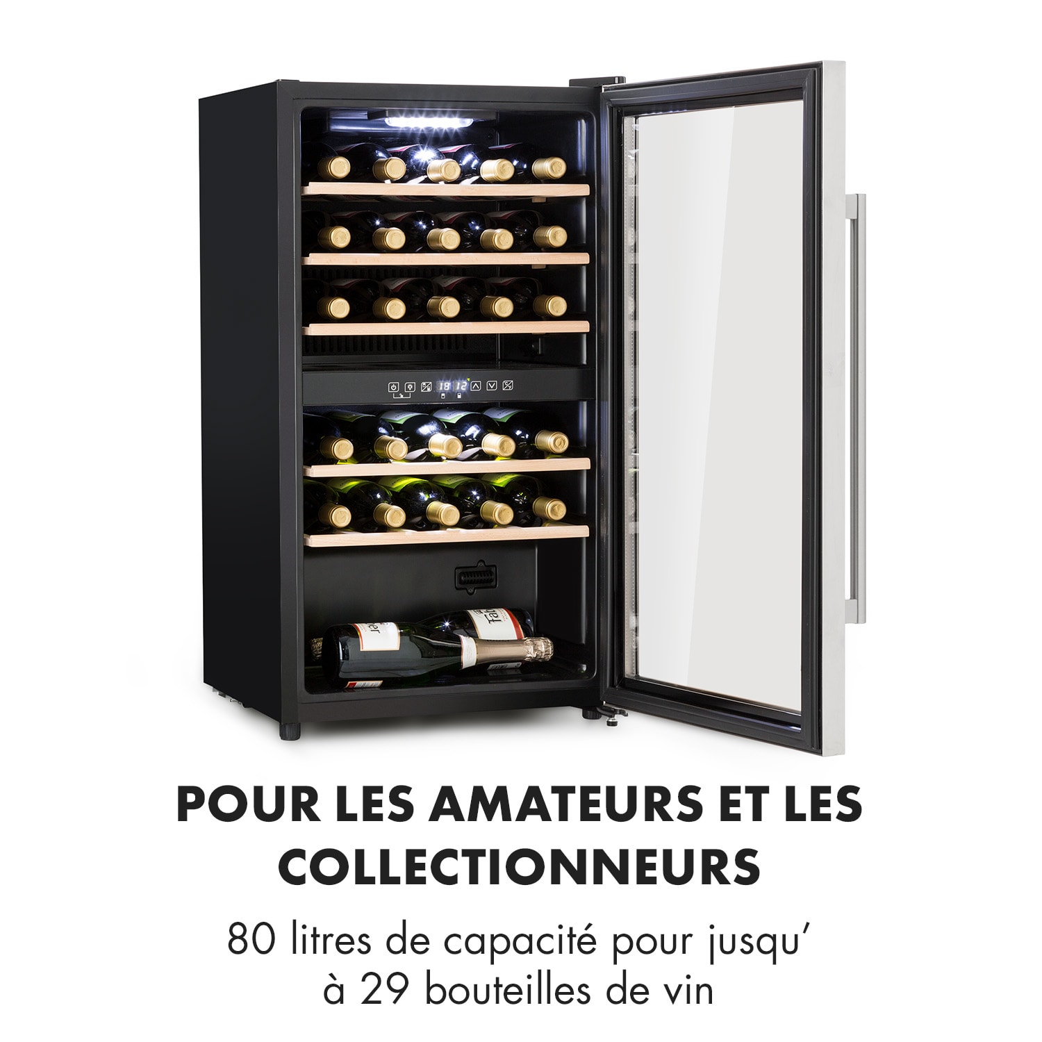 Vinamour 29 Duo wijnkoelkast 2 zones 80L/29 flessen 5-22°C  touch 29 flessen | 2 koelzones | Roestvrij Staal